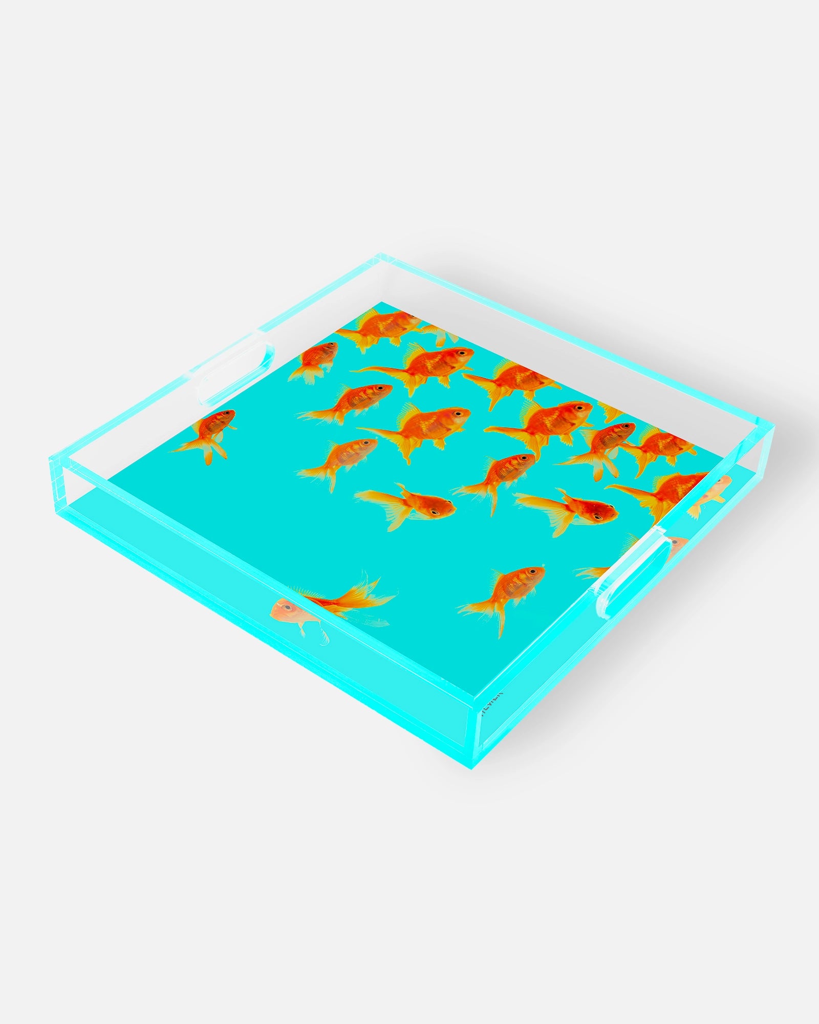 Aqua Swim by David Stesner ArtHouse — turquoise orange square acrylic trays, styled view