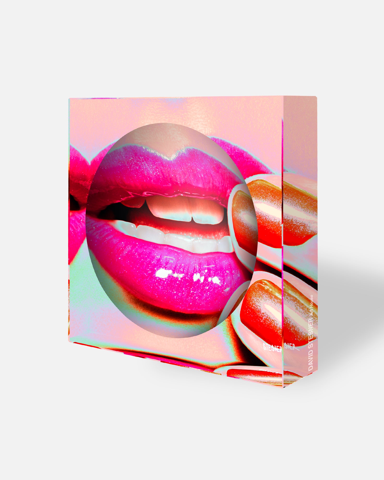 Lip Service by David Stesner ArtHouse — multicolor orange acrylic dishes, styled view