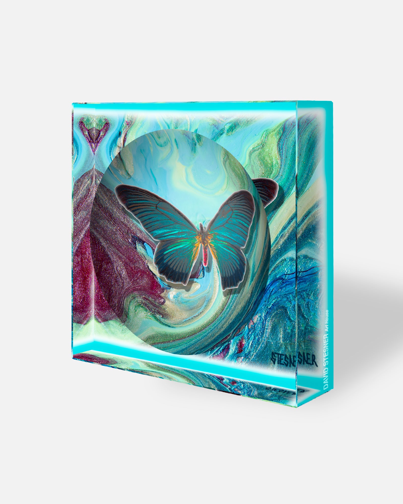 Wings of the Current by David Stesner ArtHouse — multicolor orange acrylic dishes, styled view