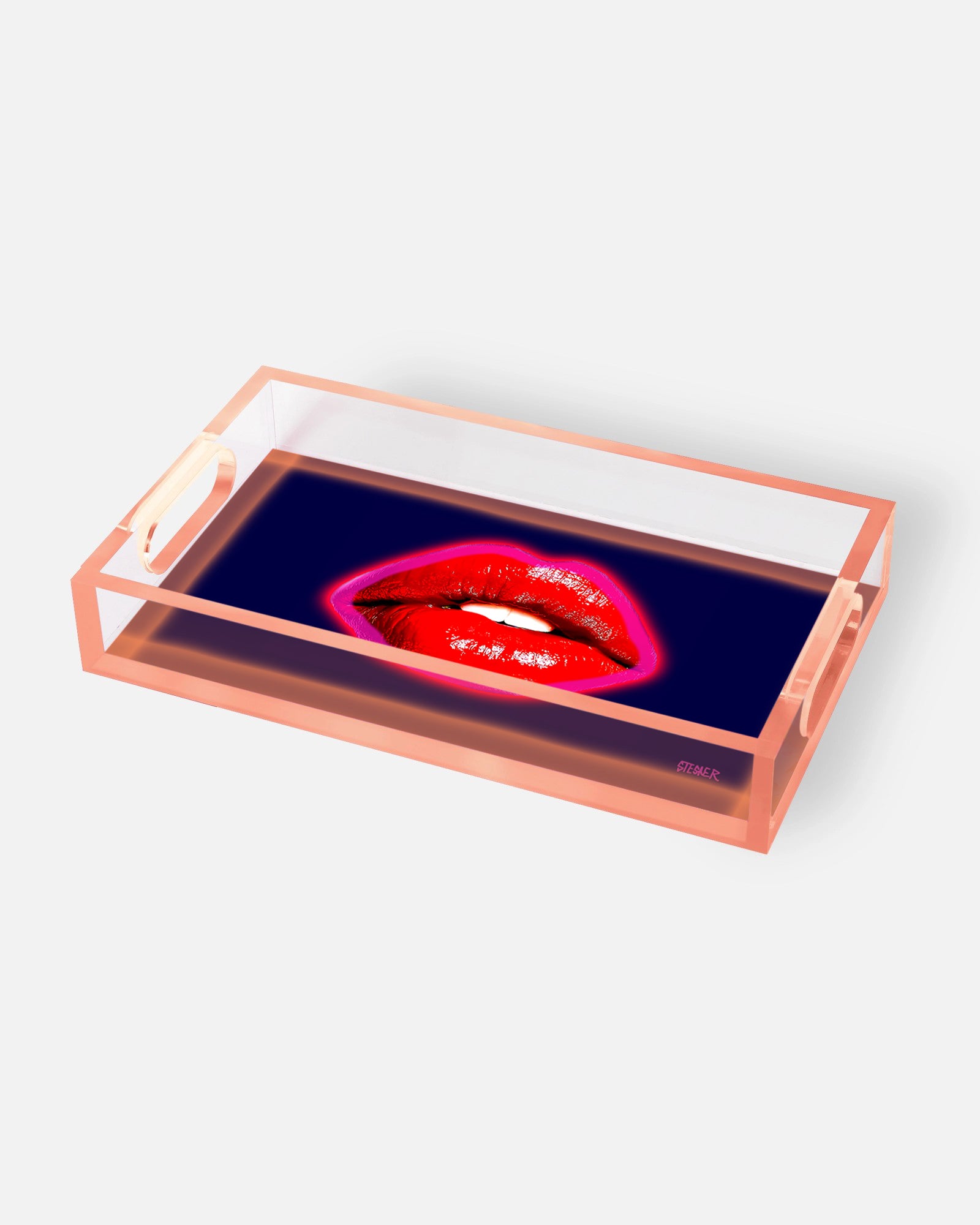 Midnight Kiss by David Stesner ArtHouse — orange black rectangle acrylic trays, styled view