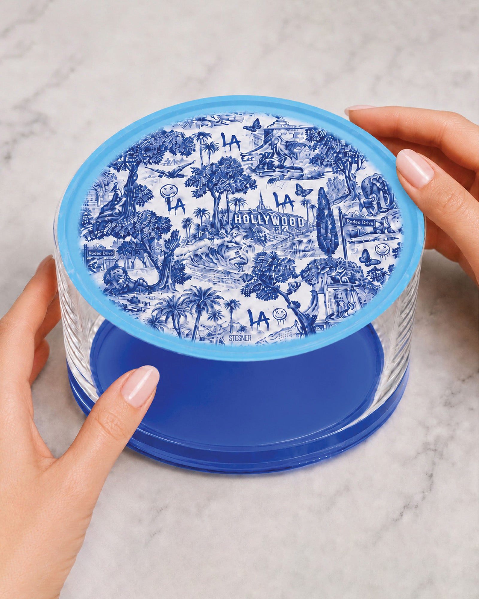 Urban Pop Toile — Round Acrylic Keepsake Box