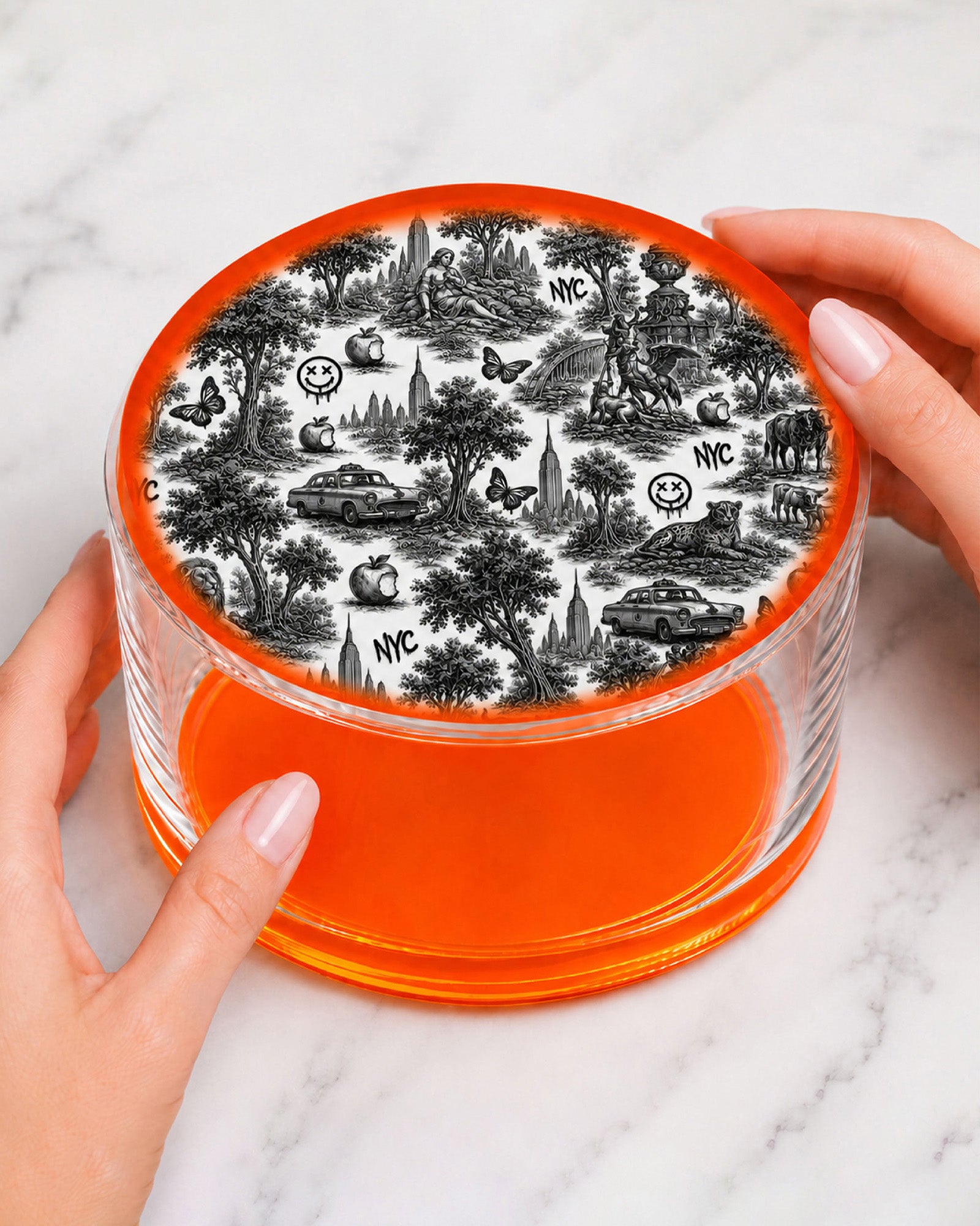 Urban Pop Toile — Round Acrylic Keepsake Box
