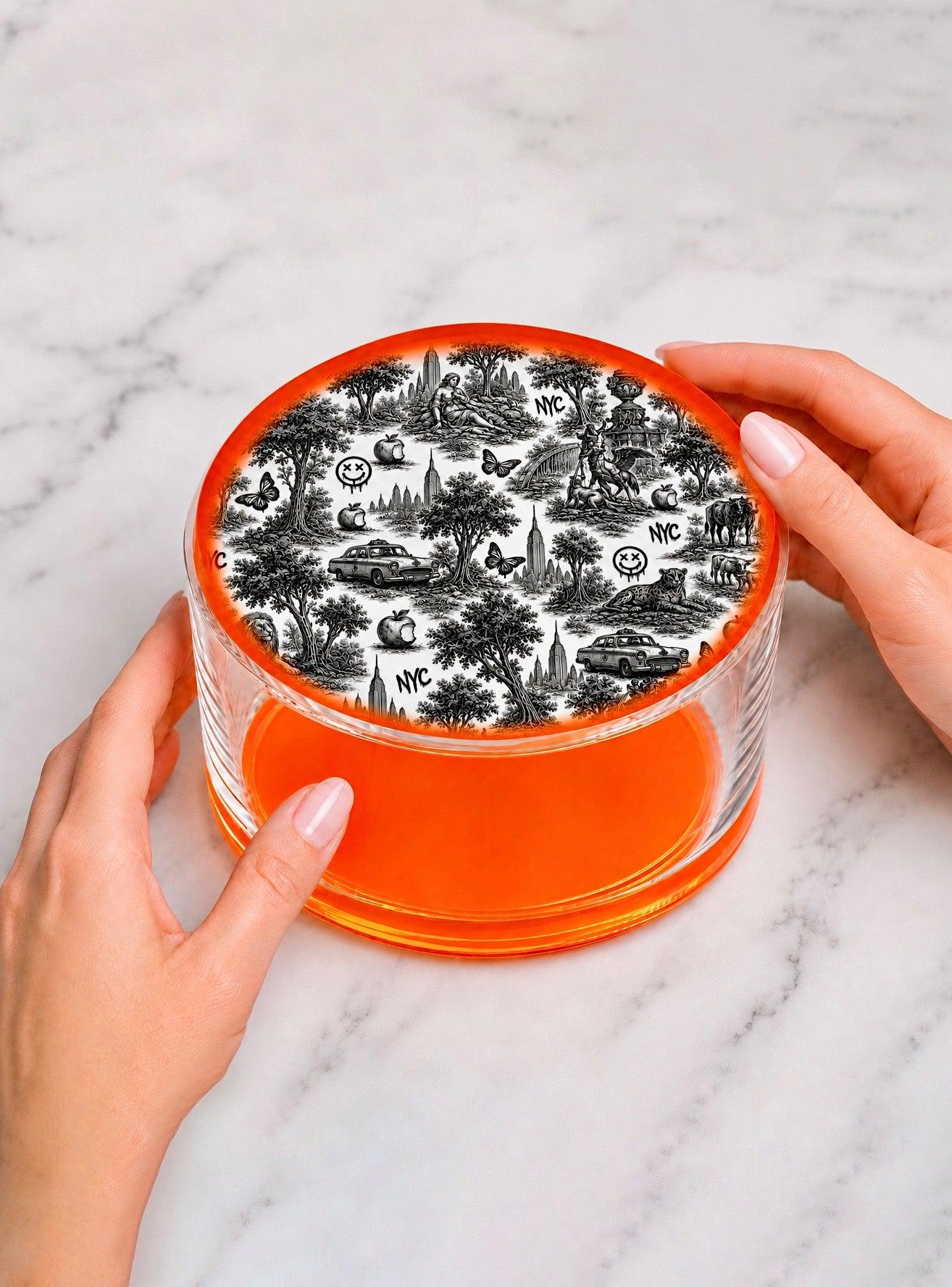 Urban Pop Toile — Round Acrylic Keepsake Box