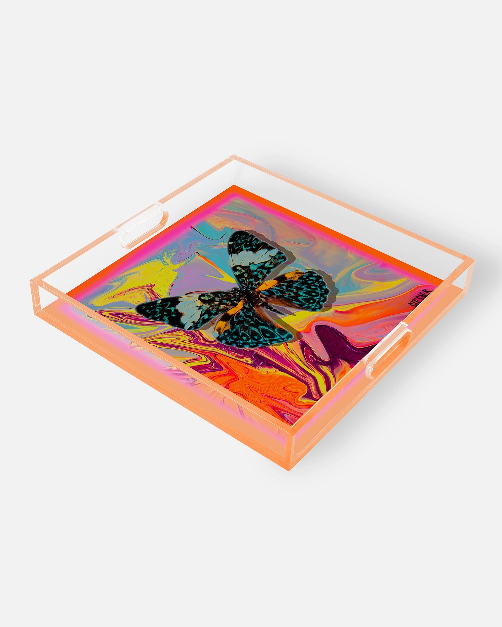 Reef Fly Swirl by David Stesner ArtHouse — multicolor blue square acrylic trays, additional detail