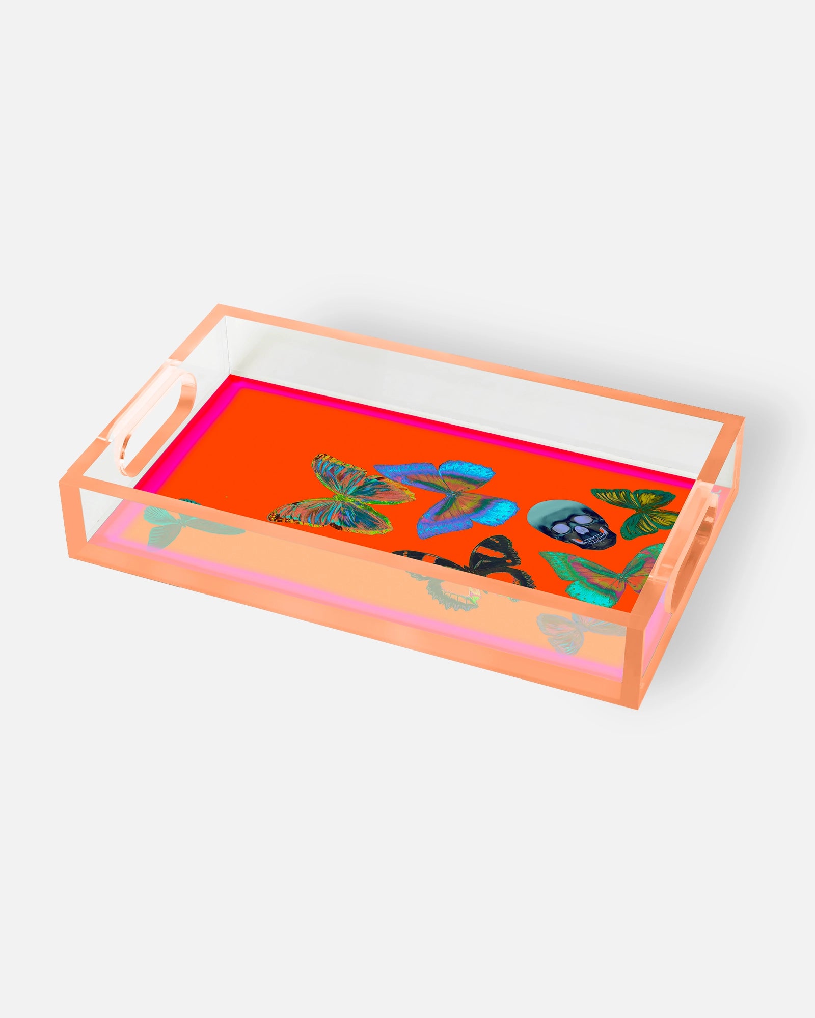 Metamorphosis in Flame by David Stesner ArtHouse — orange multicolor rectangle acrylic trays, alternate view