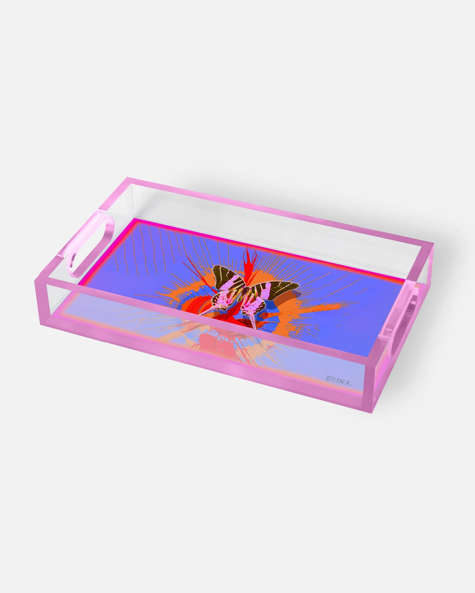 Tangerine Flight by David Stesner ArtHouse — orange multicolor rectangle acrylic trays, styled view