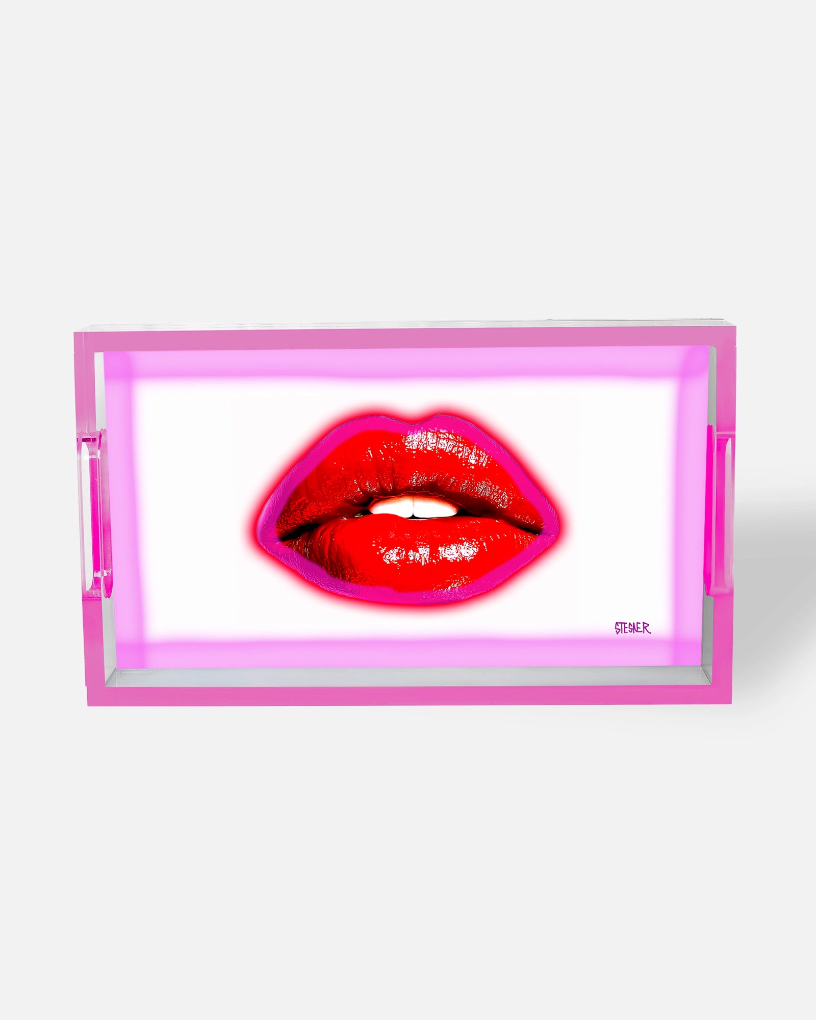 Daydream Kiss by David Stesner ArtHouse — multicolor white rectangle acrylic trays, styled view