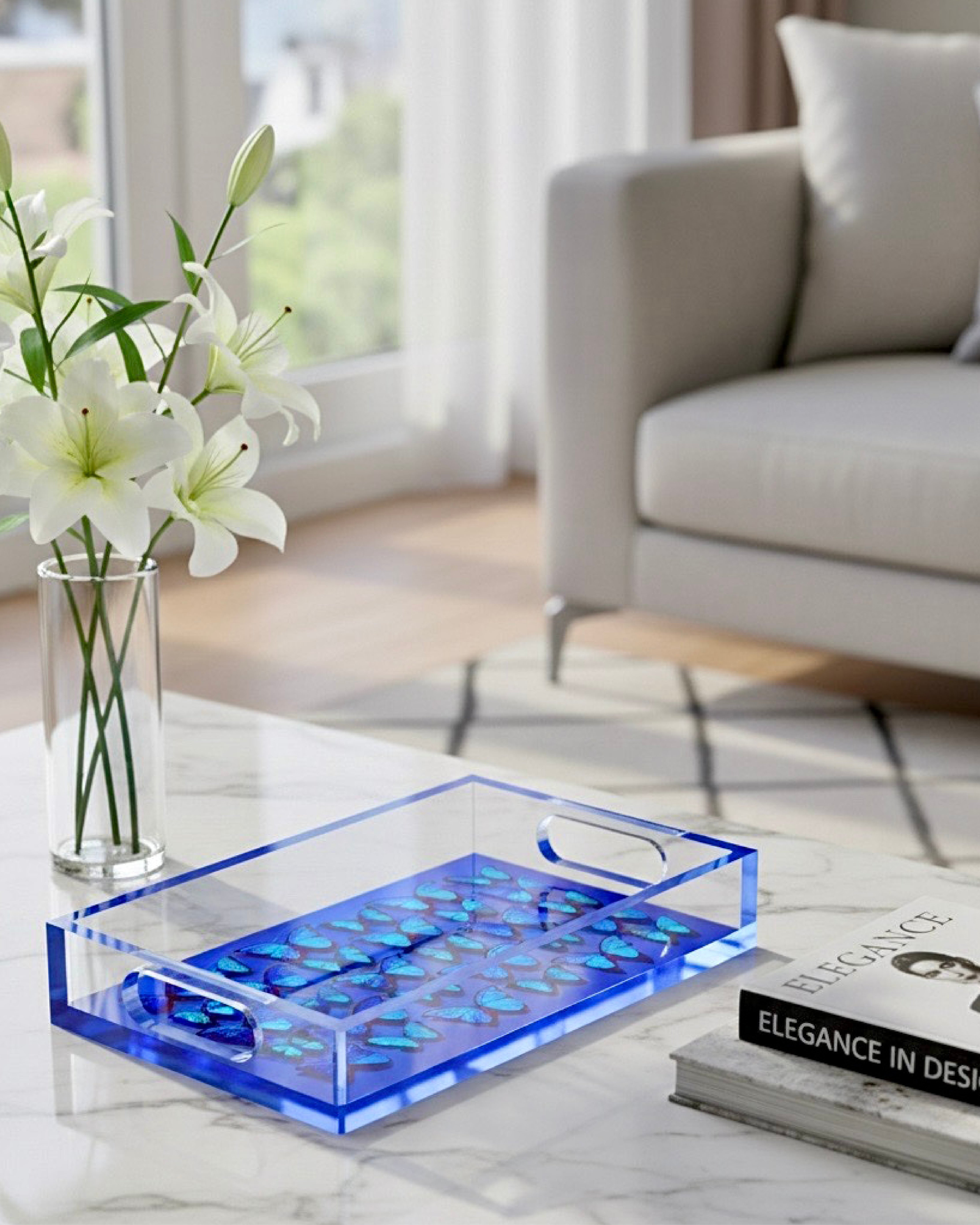 Cobalt Midnight Blues — rectangle acrylic tray by David Stesner ArtHouse — side view