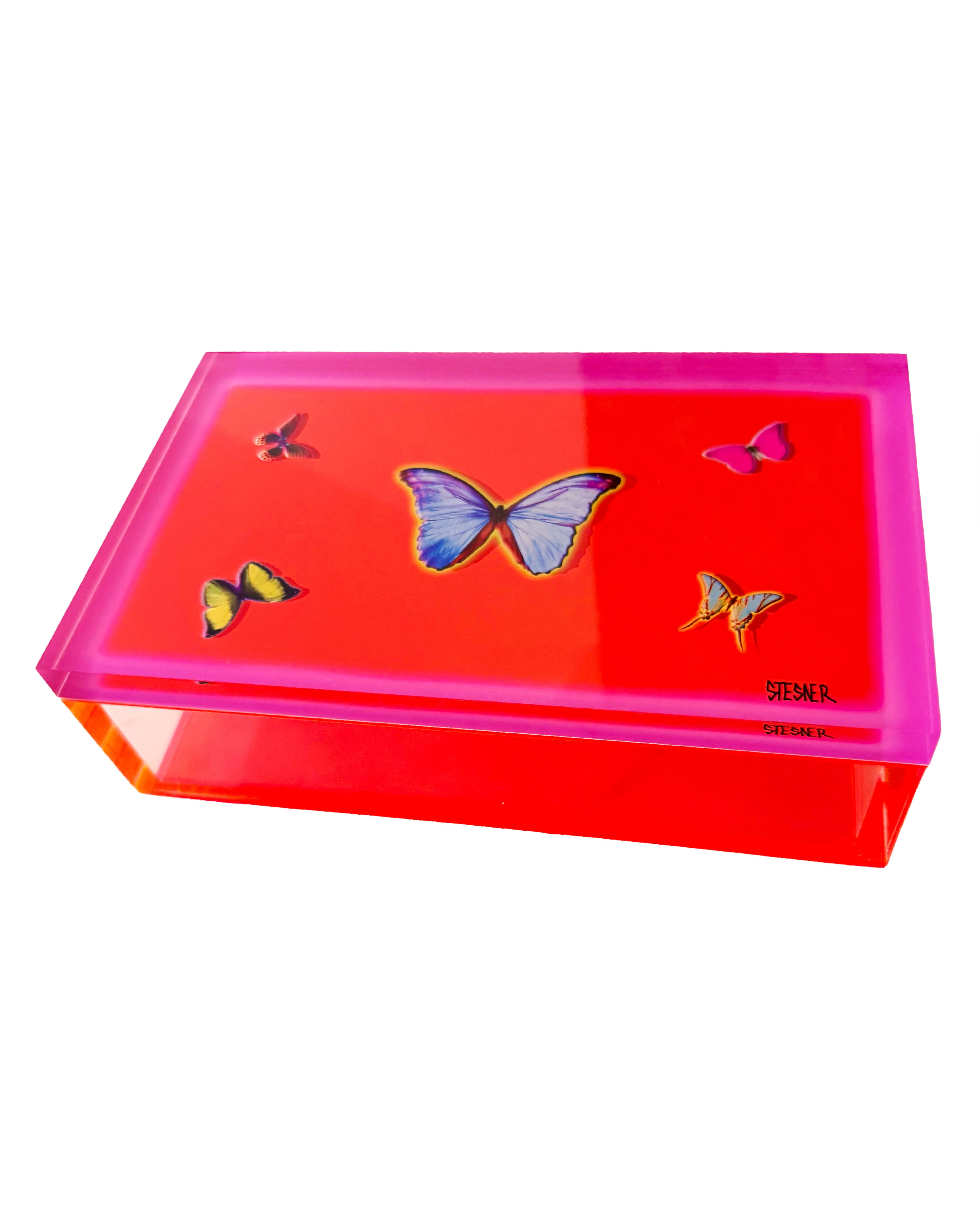 David Stesner ArtHouse Neon Pink Edge Butterfly Keepsake Box