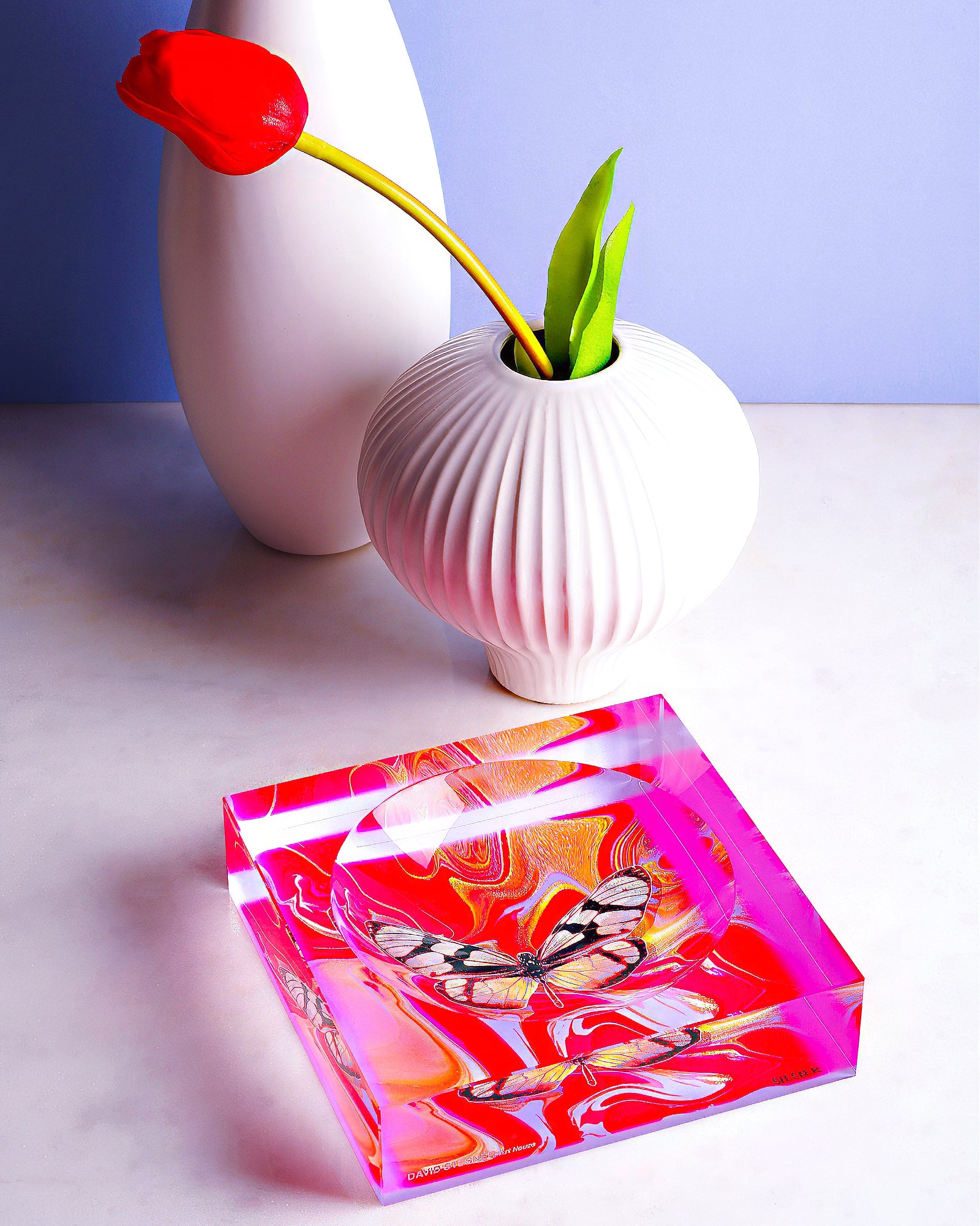 Crimson Marble Flight by David Stesner ArtHouse — multicolor orange acrylic dishes, alternate view