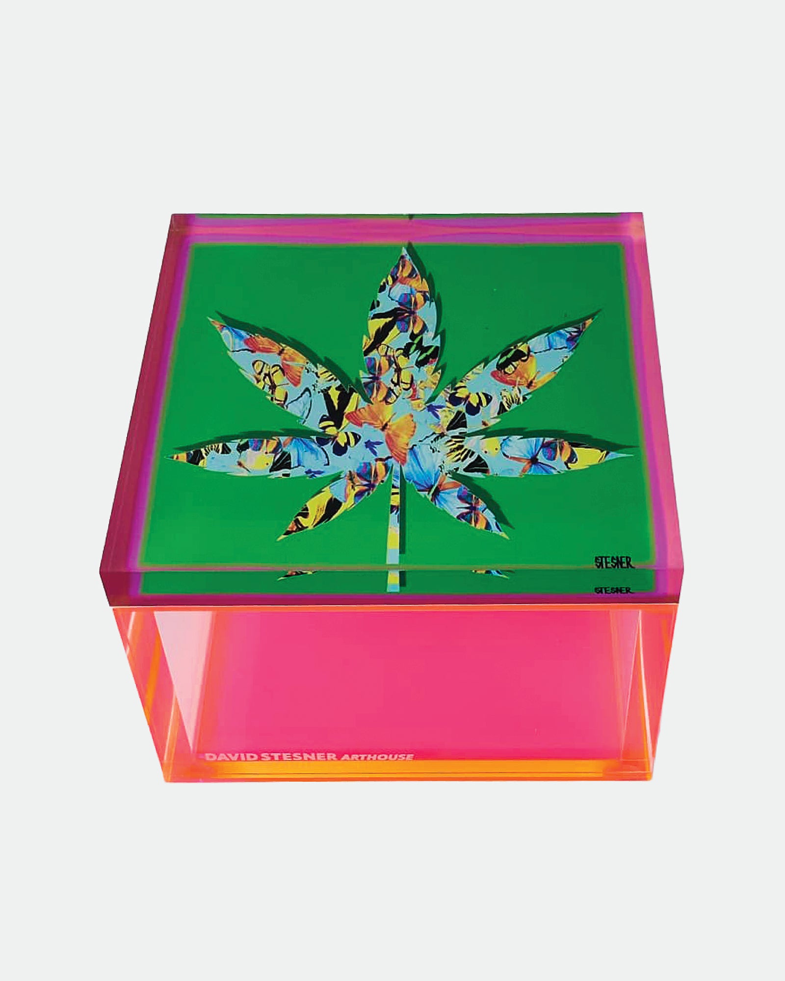 Emerald Smoke Cannabis Leaf Keepsake Box — acrylic keepsake box by David Stesner ArtHouse — view 1