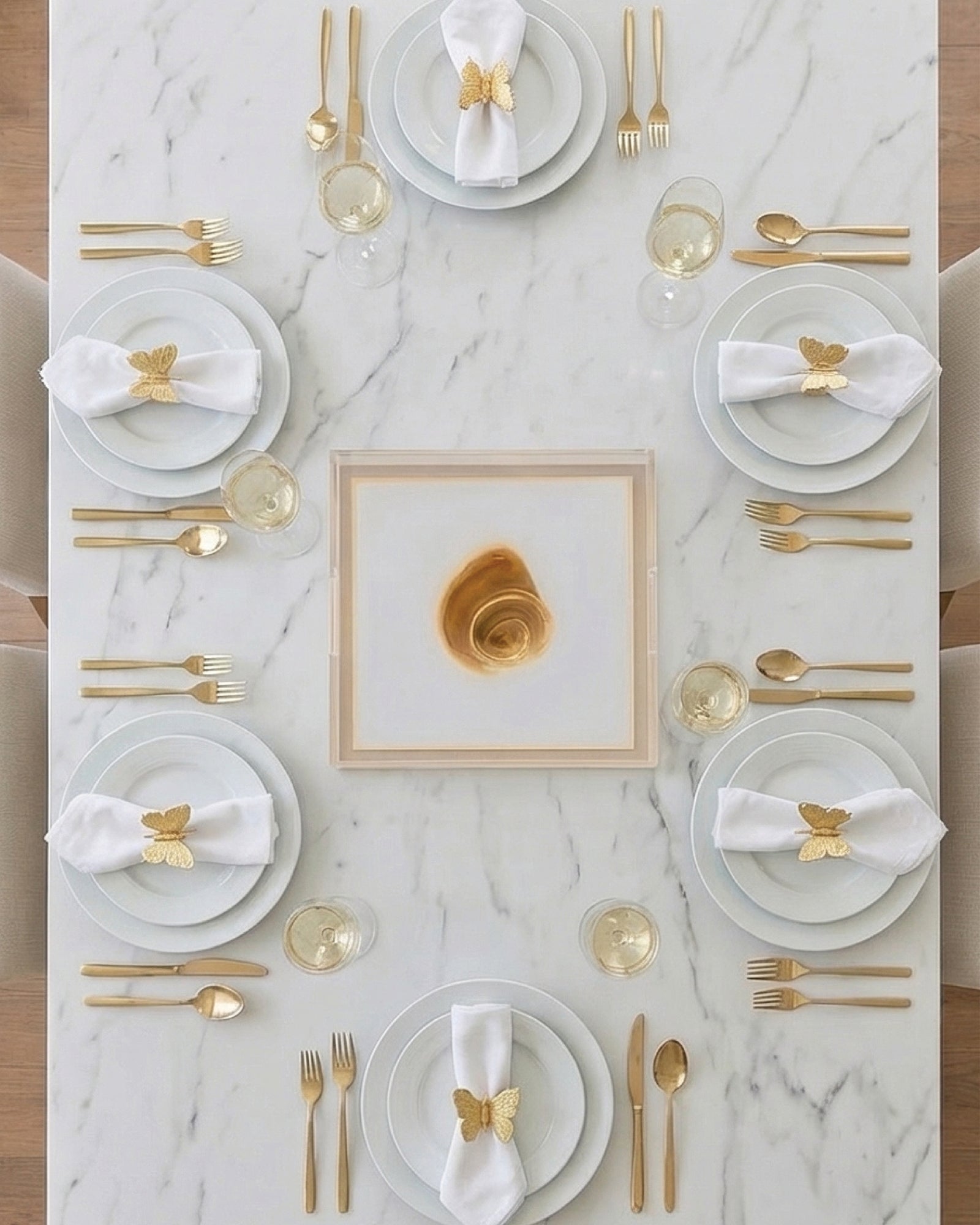 Gilded Spiral by David Stesner ArtHouse — gold orange square acrylic trays, styled view