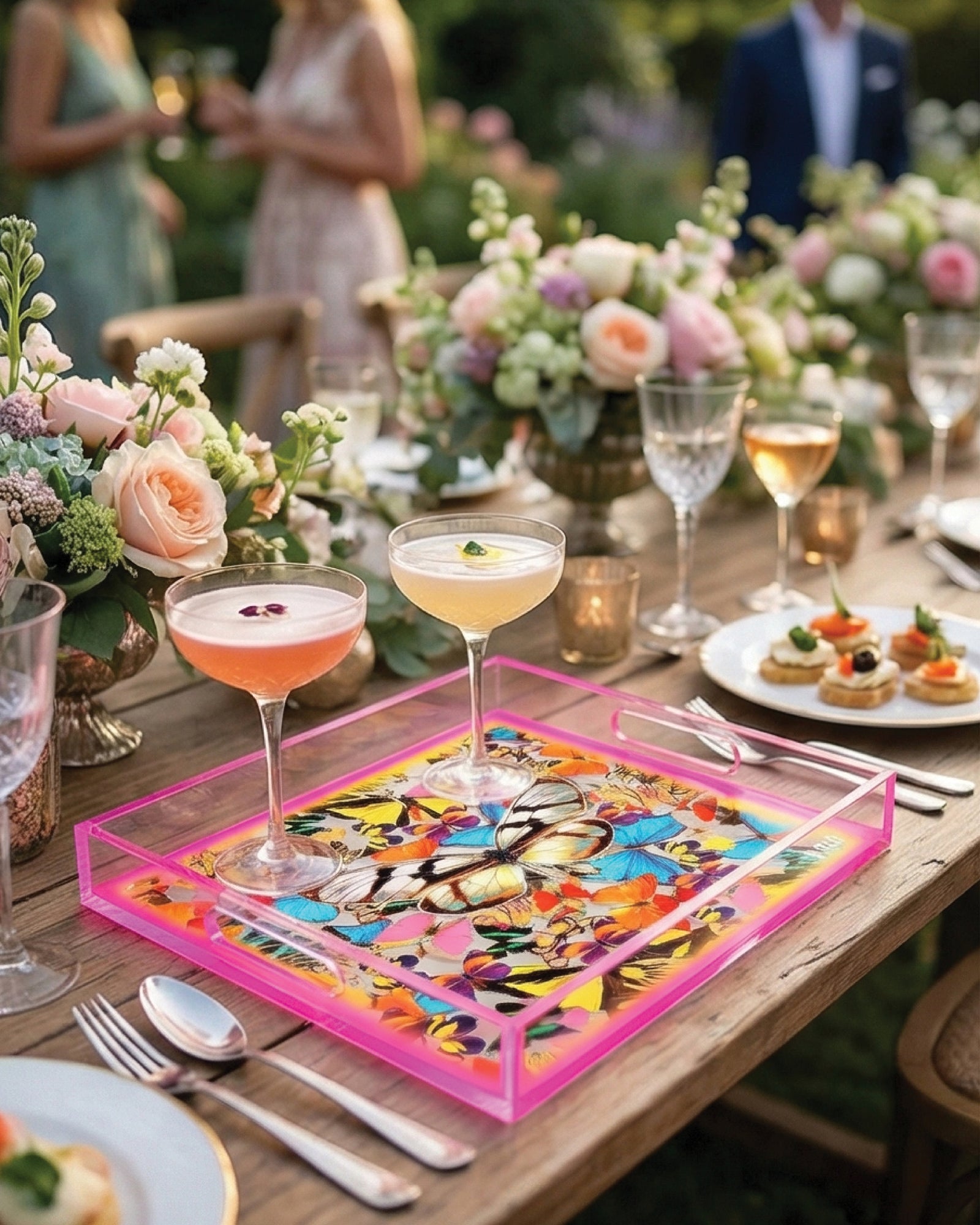 Temptations Garden by David Stesner ArtHouse — multicolor purple square acrylic trays, shown in context