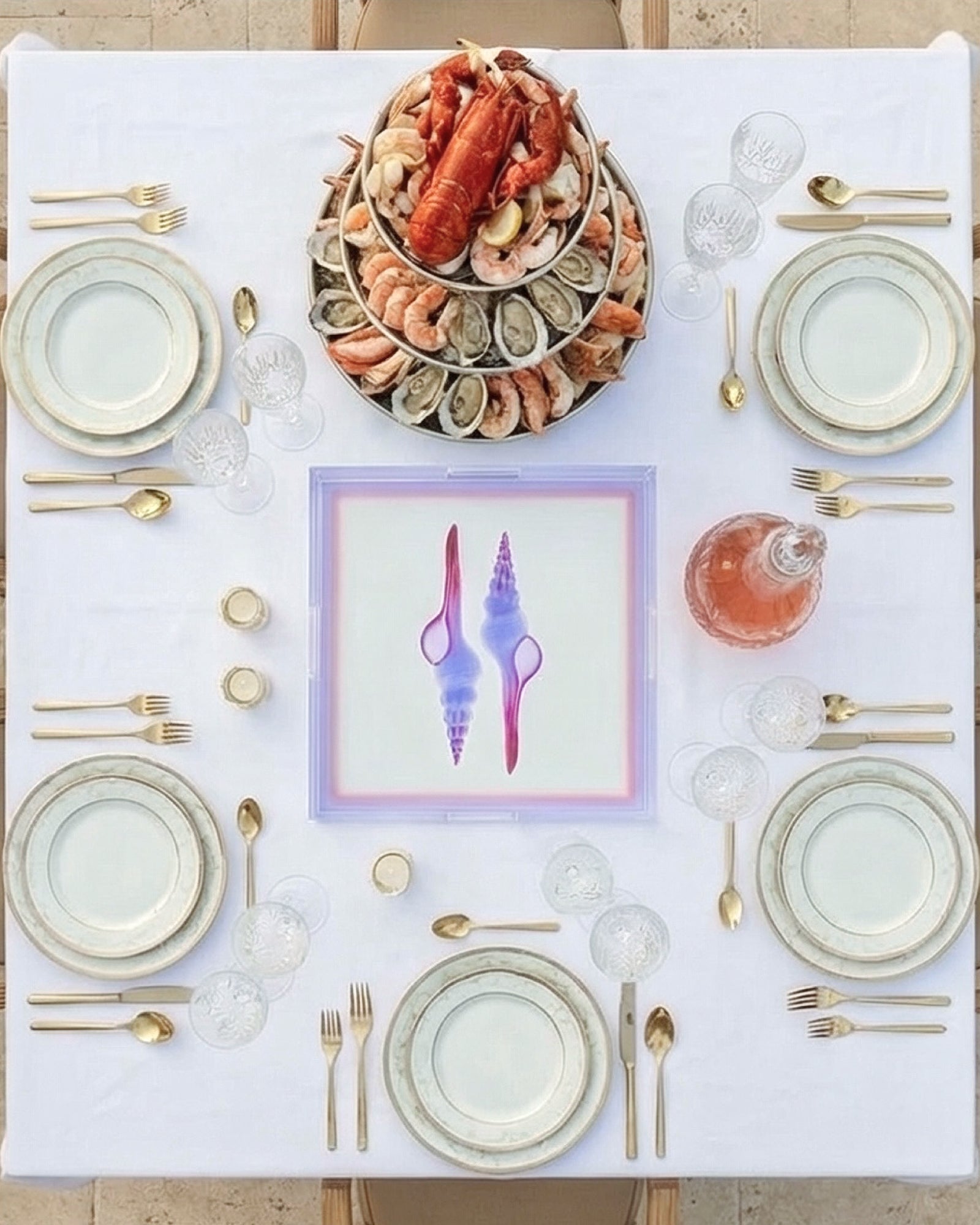 Twin Whispers by David Stesner ArtHouse — white multicolor square acrylic trays, styled view