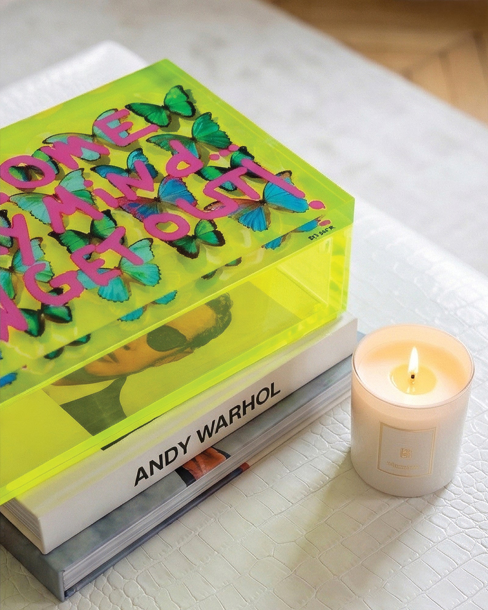 Welcome to My Mind — Neon Yellow Keepsake Box — acrylic keepsake box by David Stesner ArtHouse — view 1