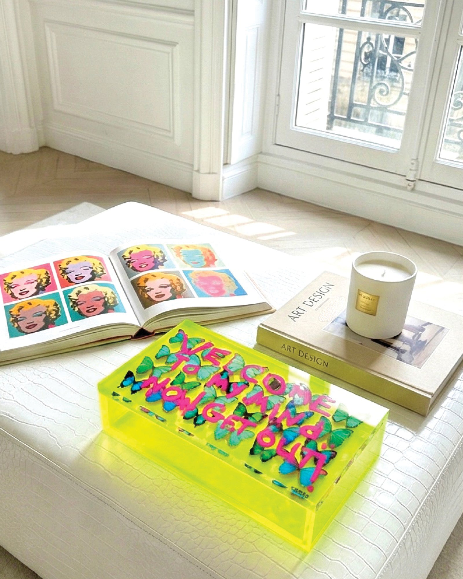 Welcome to My Mind — Neon Yellow Keepsake Box — acrylic keepsake box by David Stesner ArtHouse — view 1