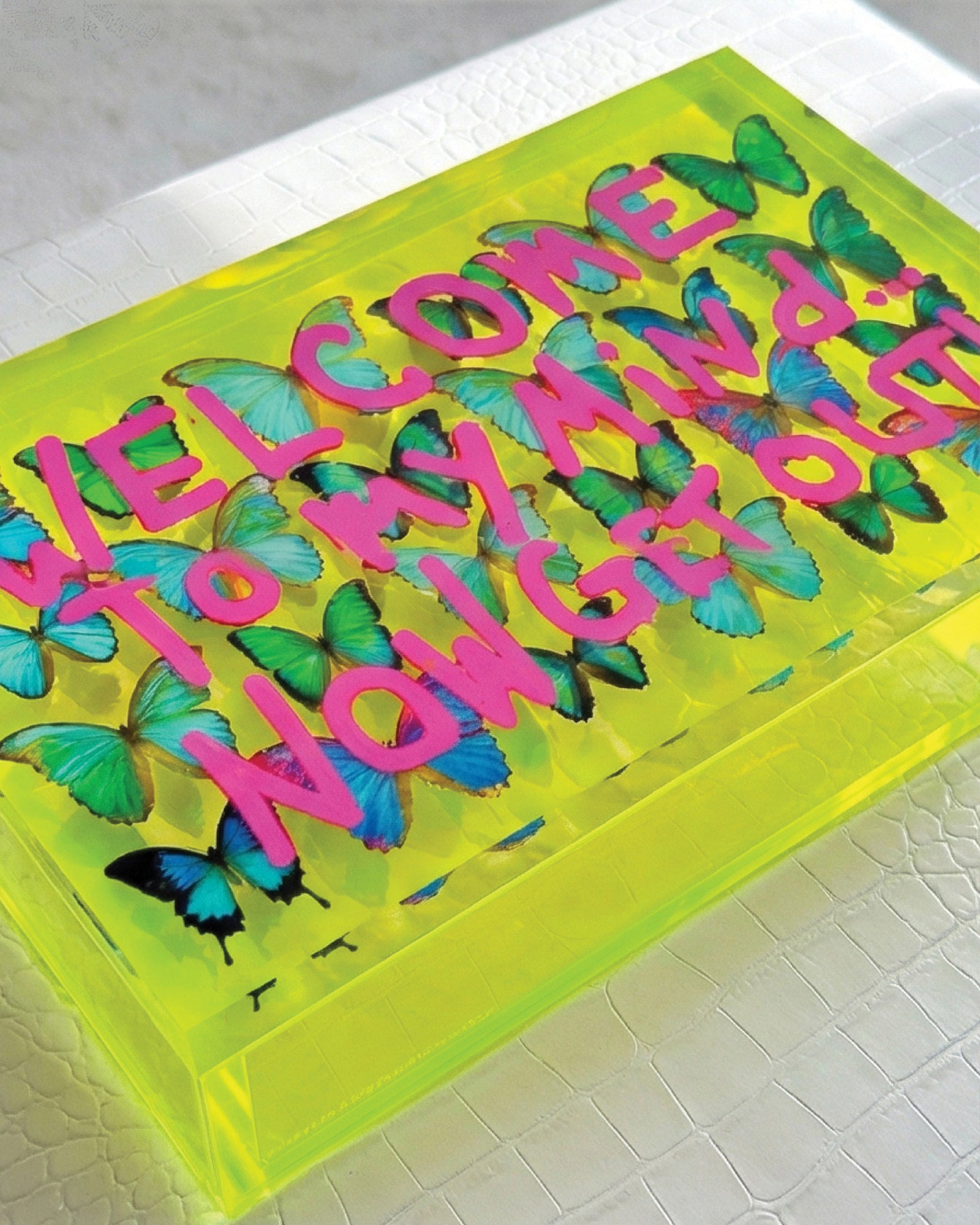 Welcome to My Mind — Neon Yellow Keepsake Box — acrylic keepsake box by David Stesner ArtHouse — view 1