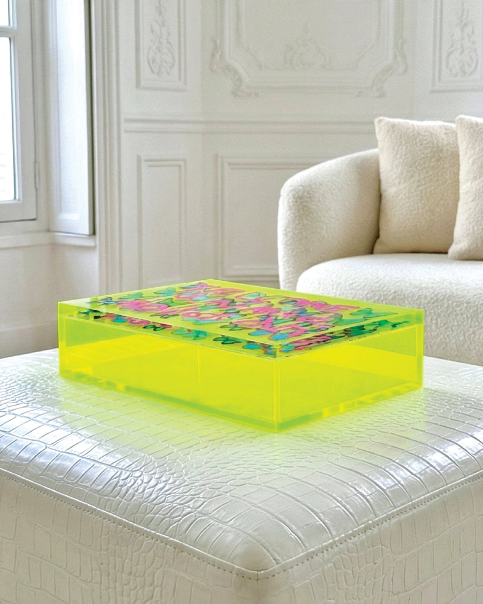 Welcome to My Mind — Neon Yellow Keepsake Box — acrylic keepsake box by David Stesner ArtHouse — view 2