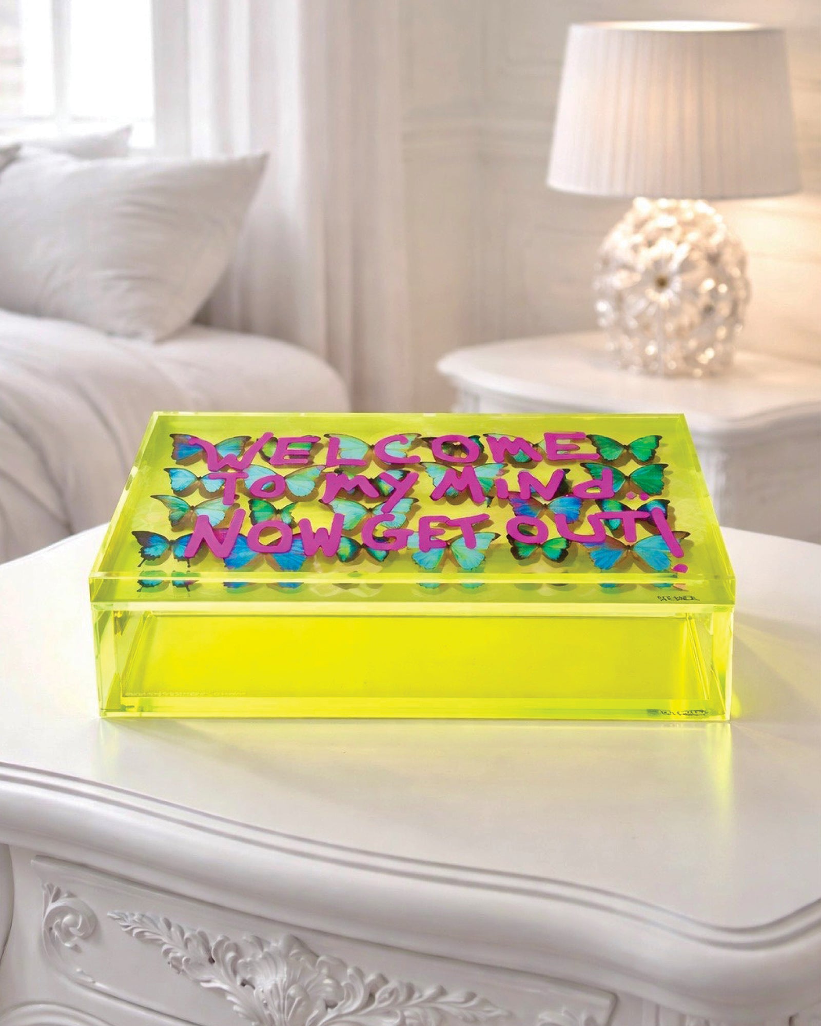 Welcome to My Mind — Neon Yellow Keepsake Box — acrylic keepsake box by David Stesner ArtHouse — view 2