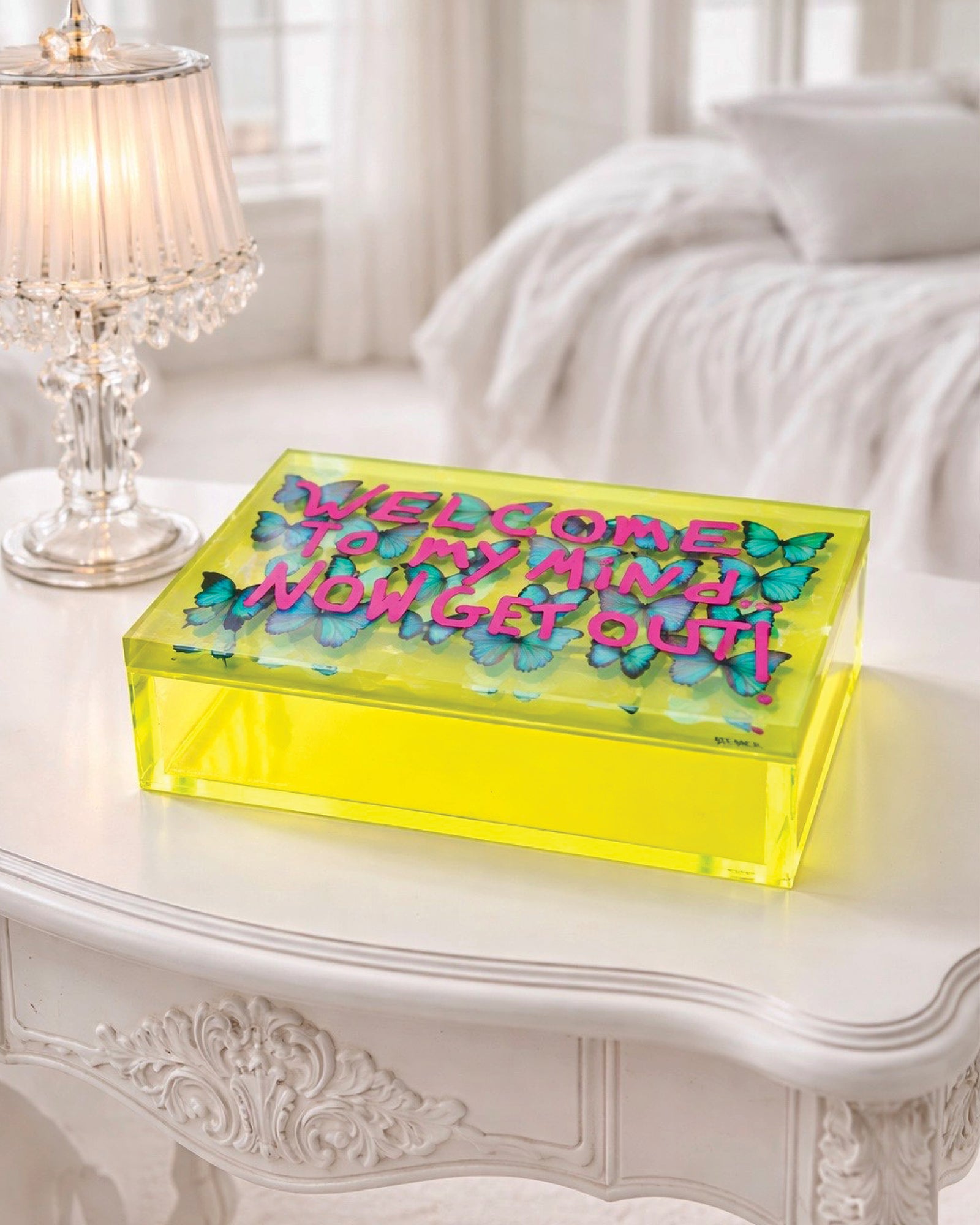 Welcome to My Mind — Neon Yellow Keepsake Box — acrylic keepsake box by David Stesner ArtHouse — view 3