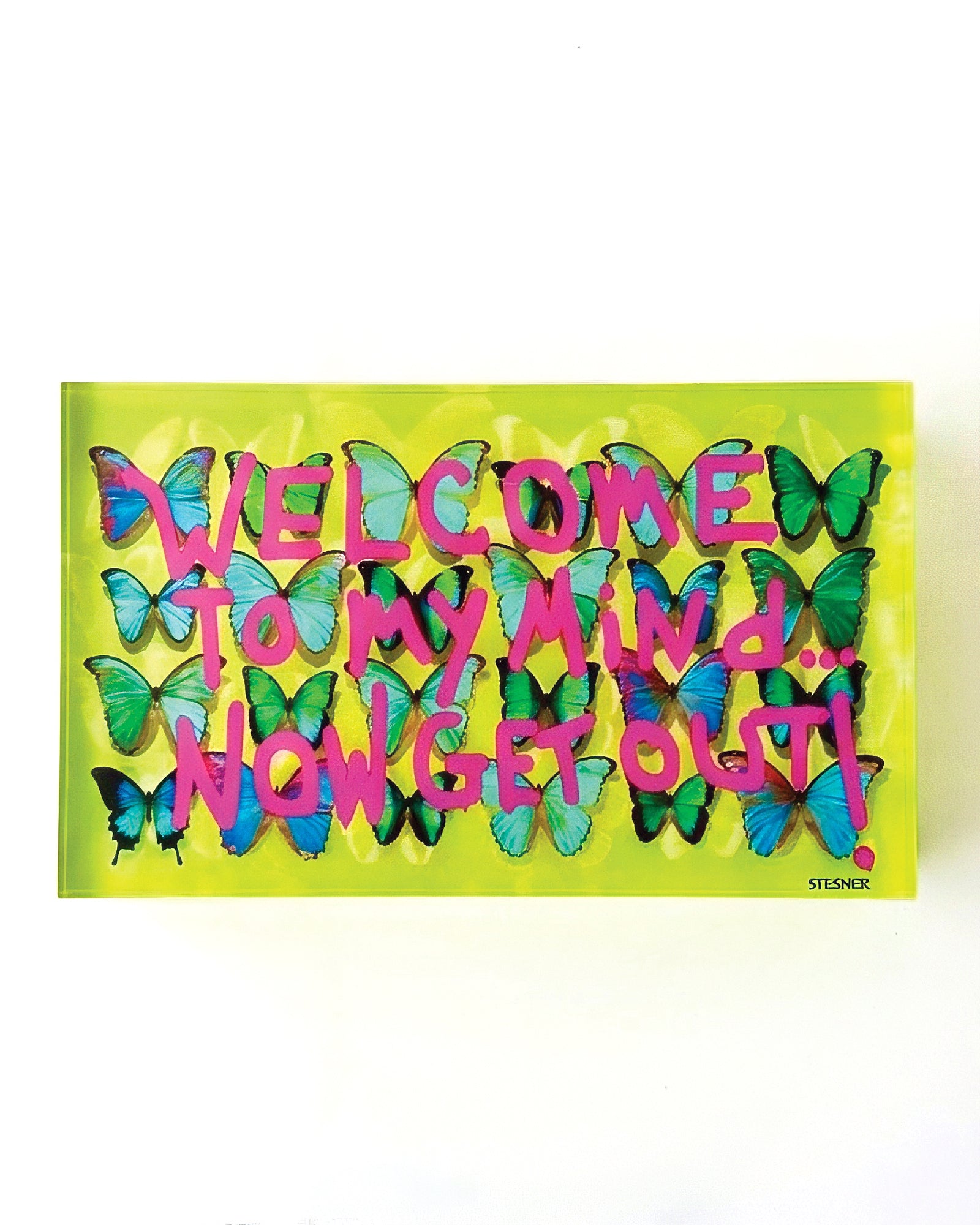 Welcome to My Mind — Neon Yellow Keepsake Box — acrylic keepsake box by David Stesner ArtHouse — view 5