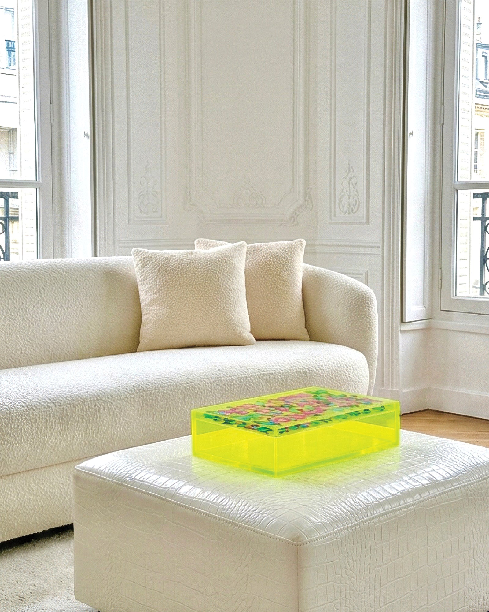 Welcome to My Mind — Neon Yellow Keepsake Box — acrylic keepsake box by David Stesner ArtHouse — overhead view
