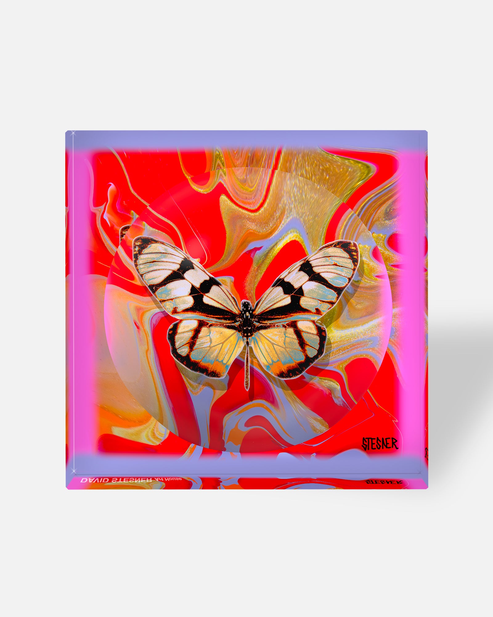 Crimson Marble Flight by David Stesner ArtHouse — multicolor orange acrylic dishes, styled view