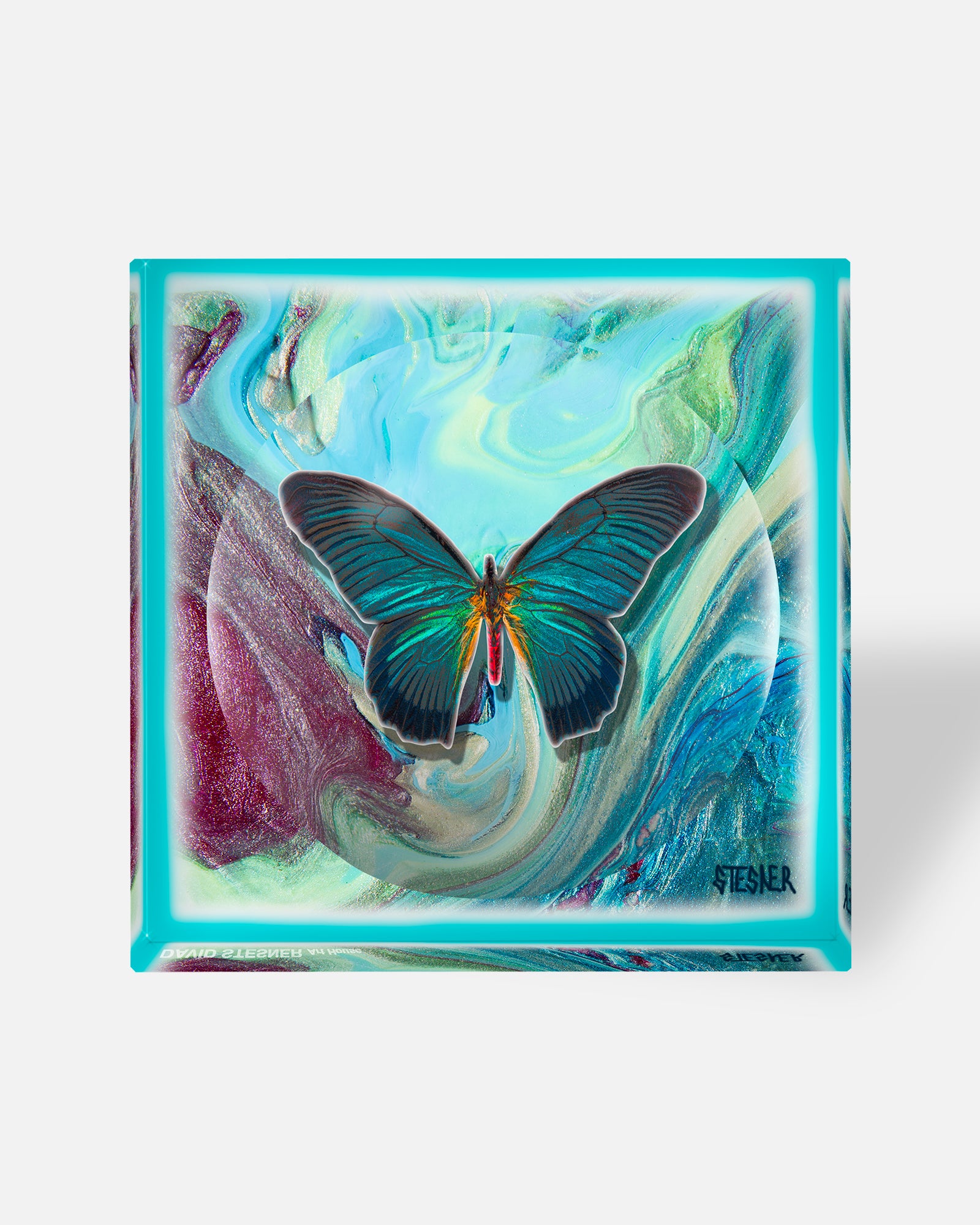 Wings of the Current by David Stesner ArtHouse — multicolor orange acrylic dishes, side angle