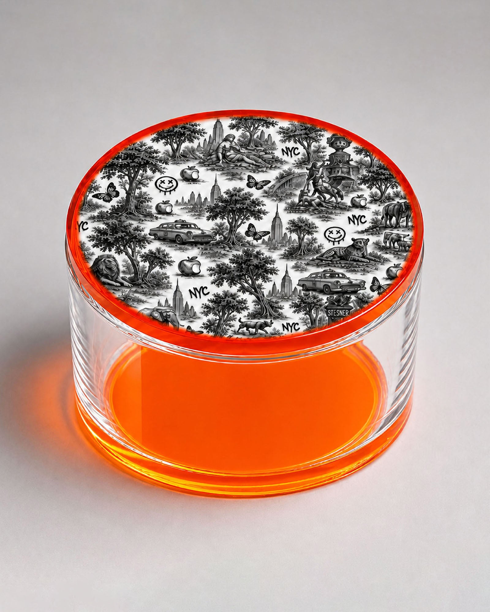 Urban Pop Toile — Round Acrylic Keepsake Box