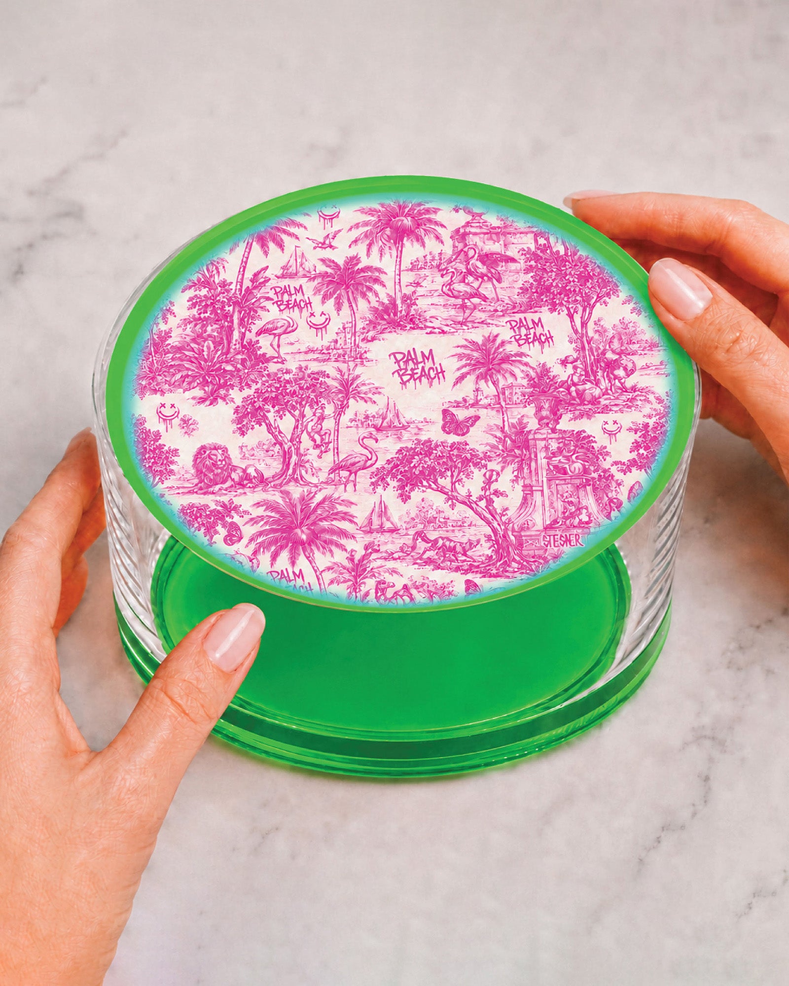Urban Pop Toile — Round Acrylic Keepsake Box