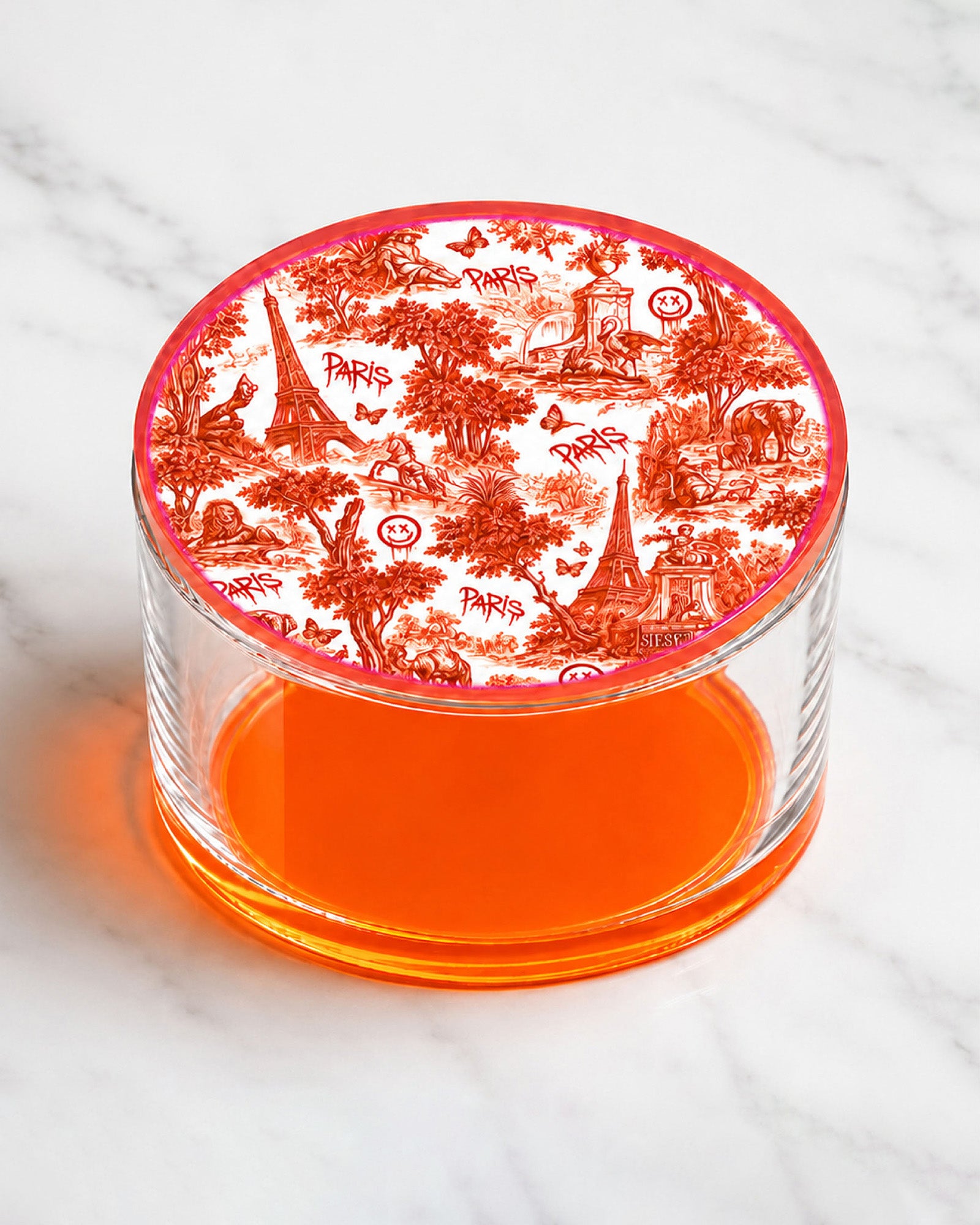Urban Pop Toile — Round Acrylic Keepsake Box