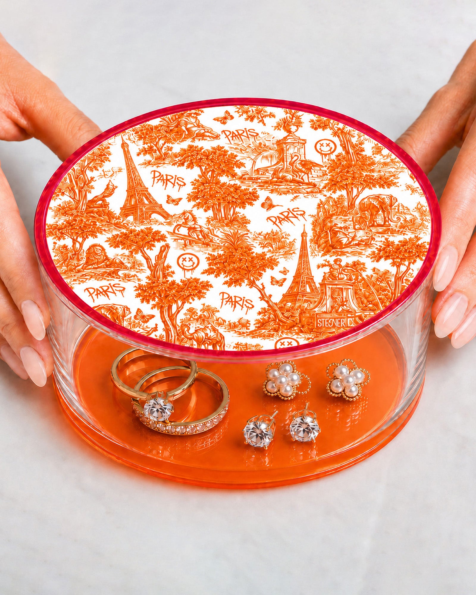 Urban Pop Toile — Round Acrylic Keepsake Box