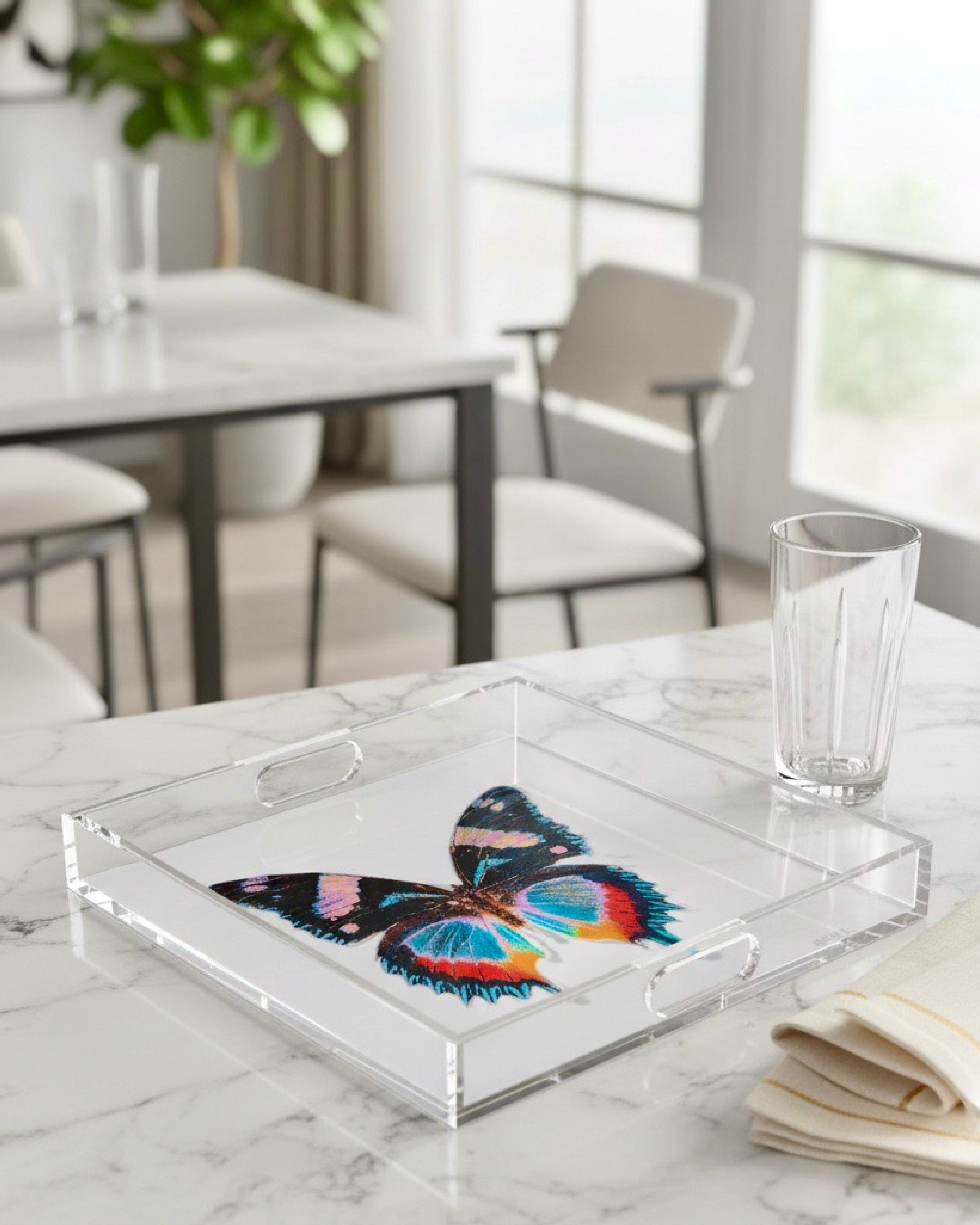 Pearl Papillon by David Stesner ArtHouse — black white square acrylic trays, alternate view