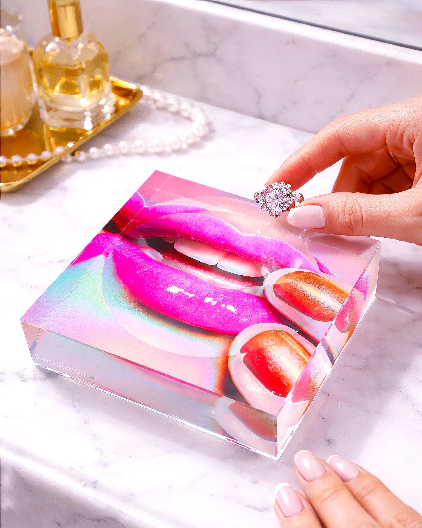 Lip Service by David Stesner ArtHouse — multicolor orange acrylic dishes, detail close-up