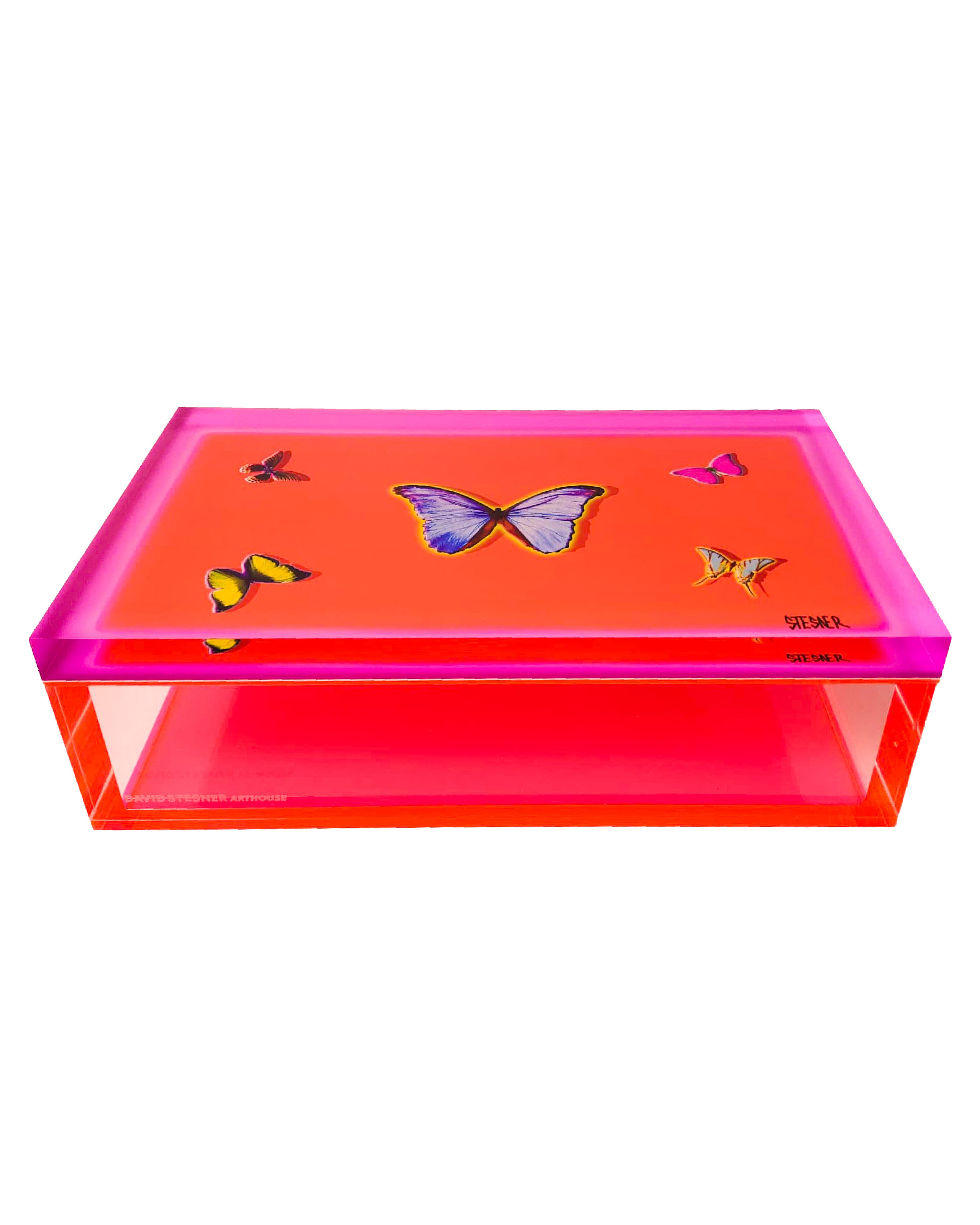 David Stesner ArtHouse Neon Pink Edge Butterfly Keepsake Box