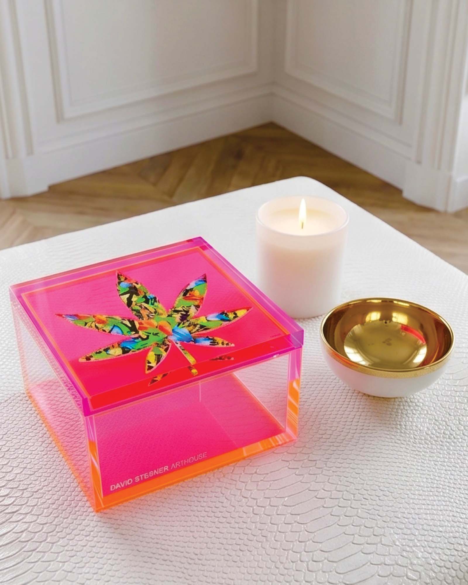 Neon Haze Cannabis Leaf Keepsake Box by David Stesner ArtHouse — acrylic keepsake box product image 2