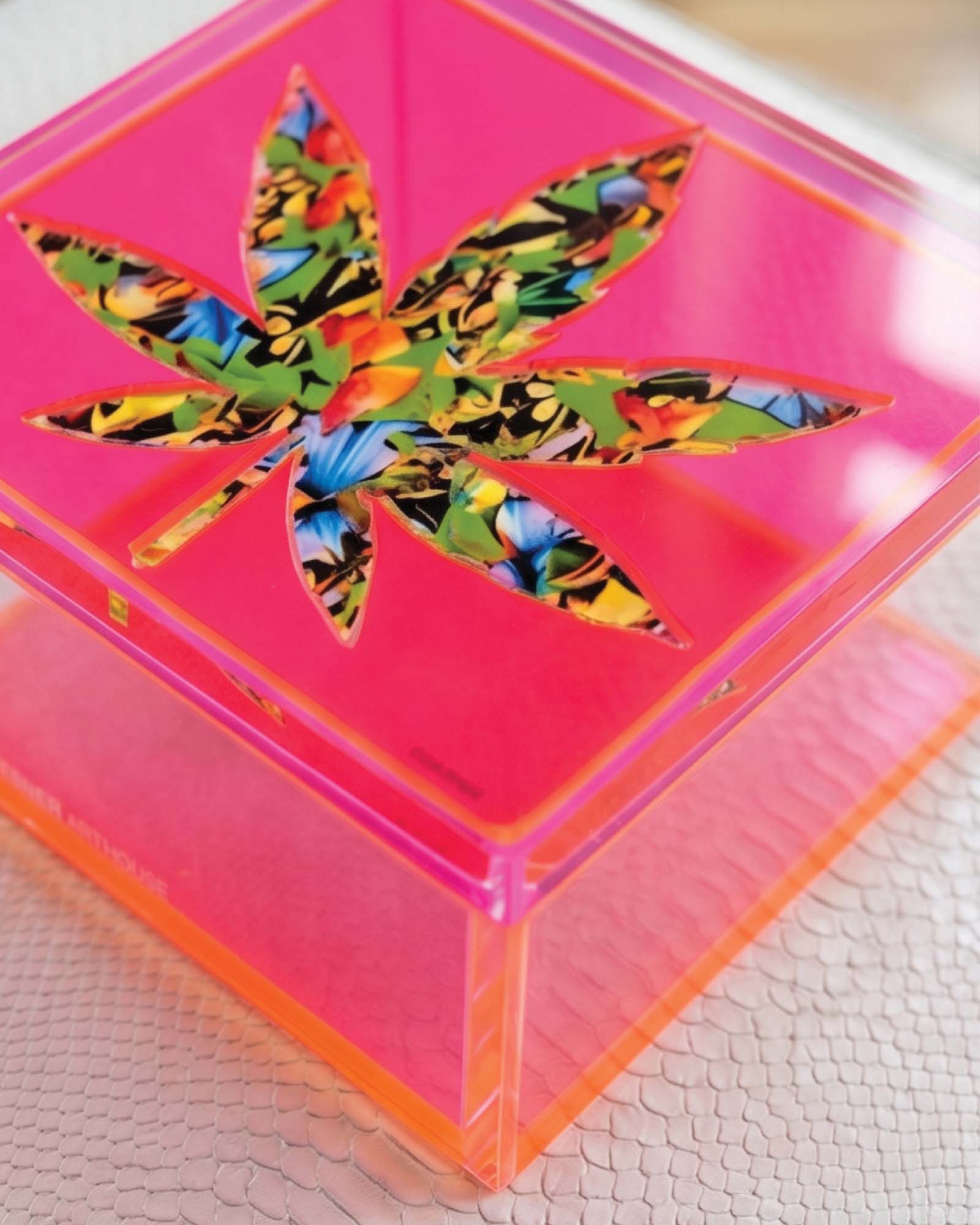 Neon Haze Cannabis Leaf Keepsake Box by David Stesner ArtHouse — acrylic keepsake box product image 3