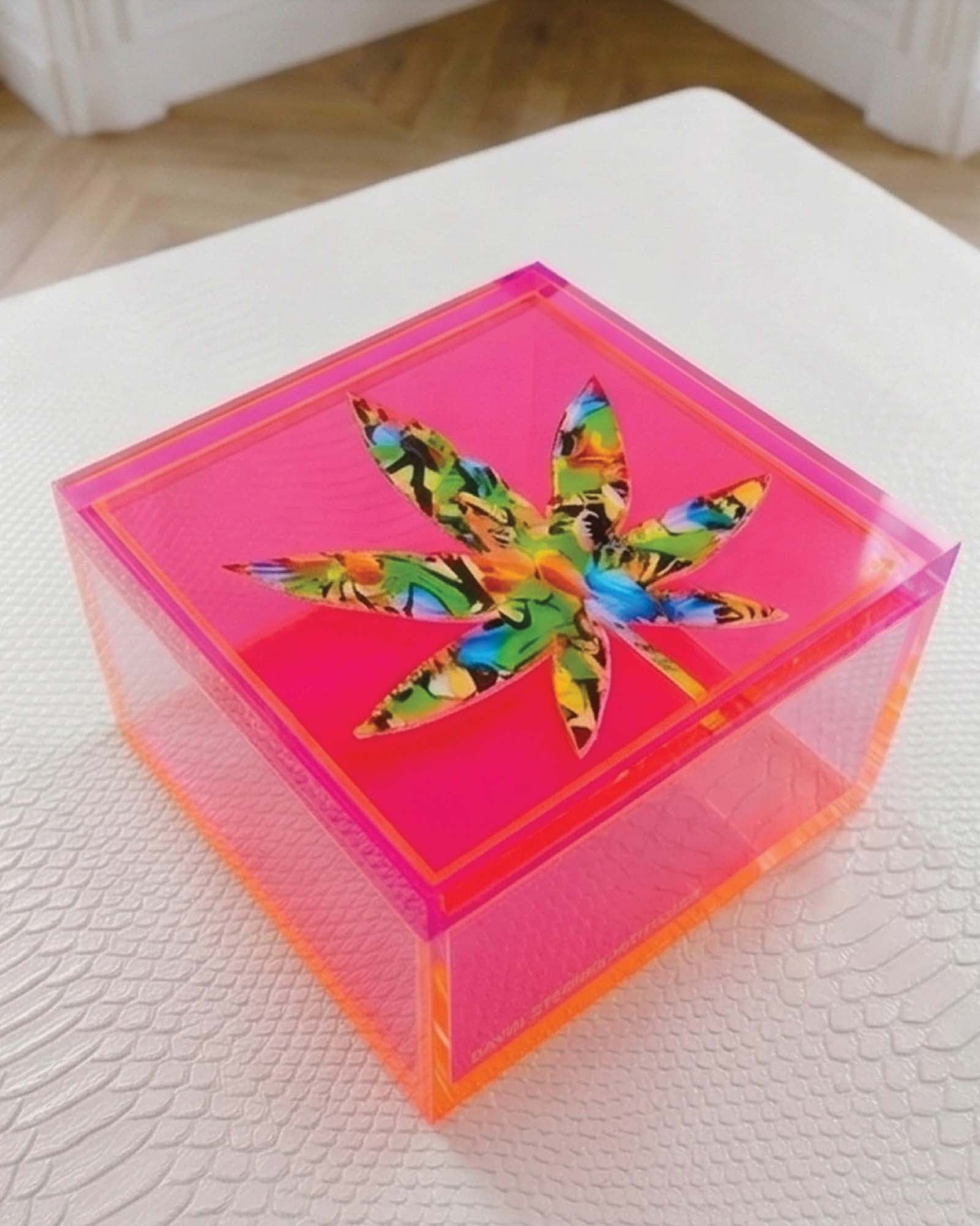 Neon Haze Cannabis Leaf Keepsake Box by David Stesner ArtHouse — acrylic keepsake box product image 4