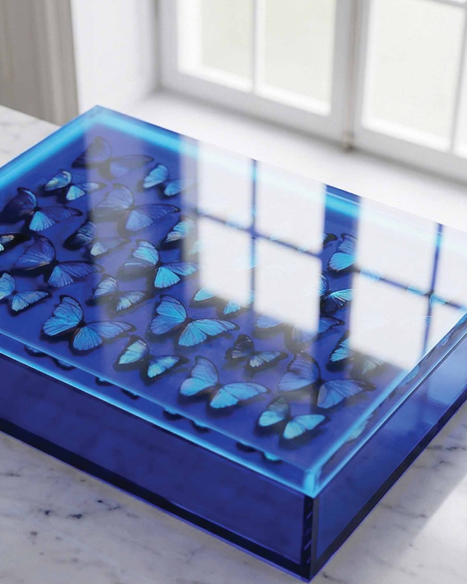 The Migration — Cobalt Blue Butterfly Keepsake Box — acrylic keepsake box by David Stesner ArtHouse — view 1