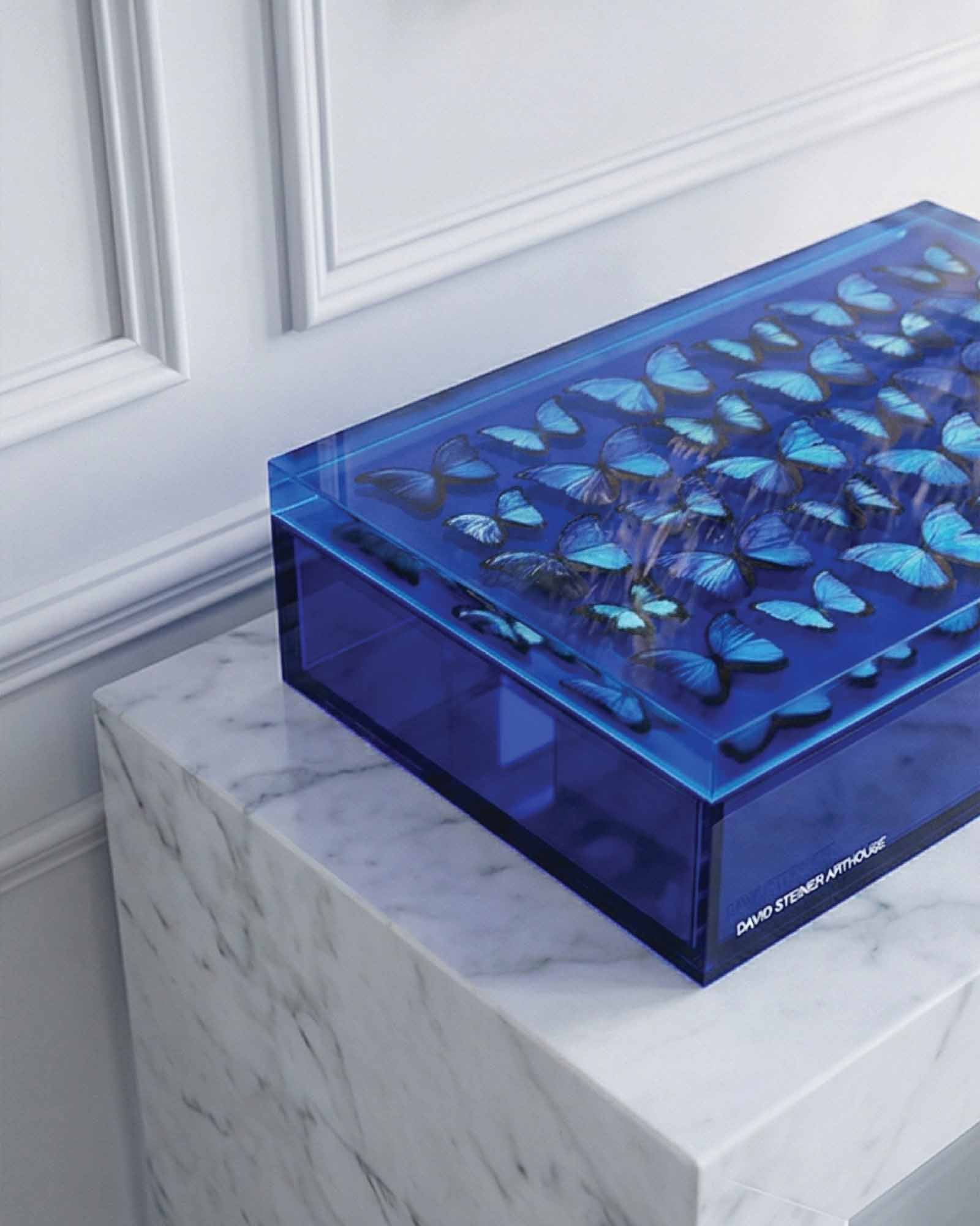 The Migration — Cobalt Blue Butterfly Keepsake Box — acrylic keepsake box by David Stesner ArtHouse — view 2