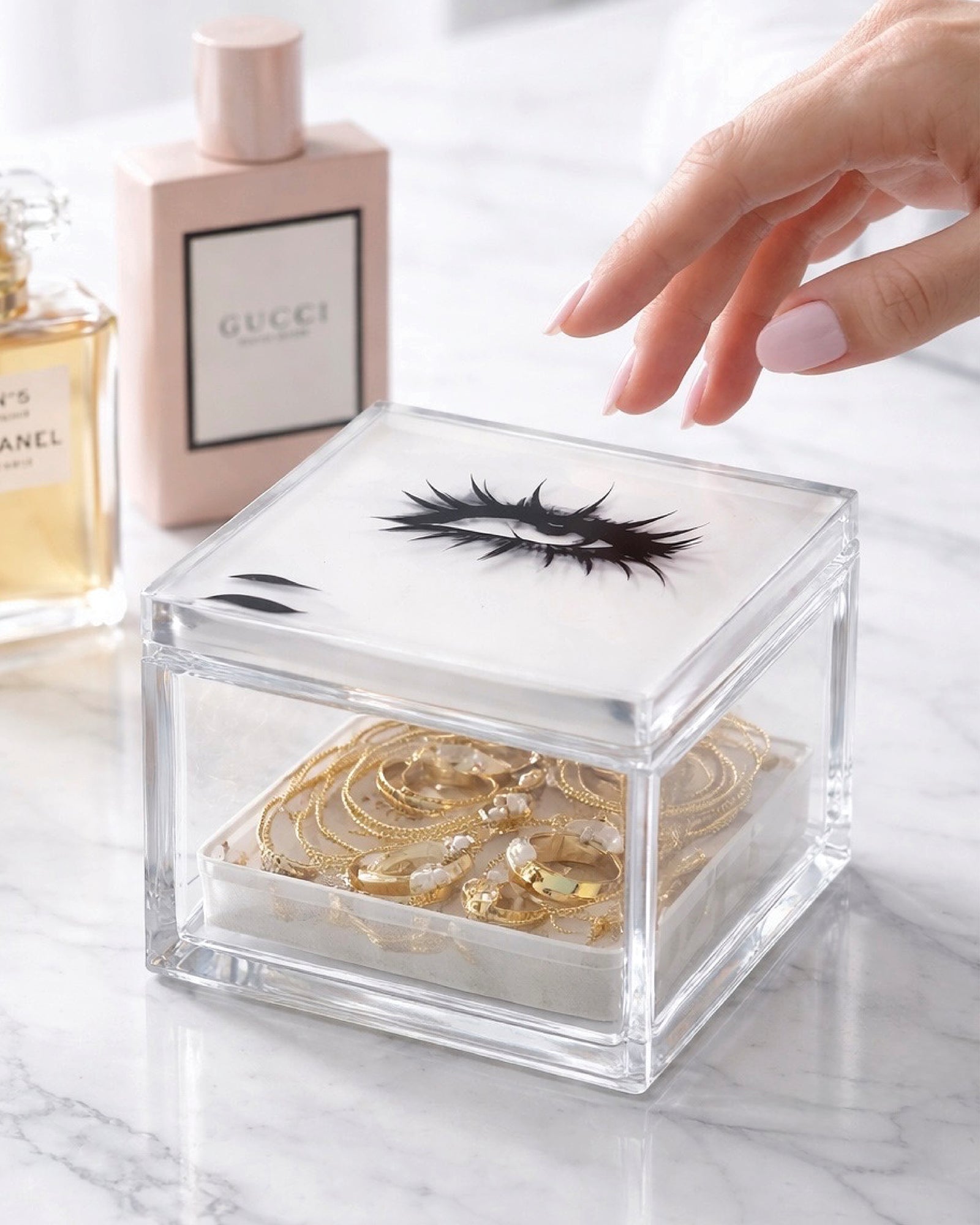 Eye Acrylic Keepsake Box | Luxury Vanity Organizer for Q-Tips, Cotton Balls & Jewelry