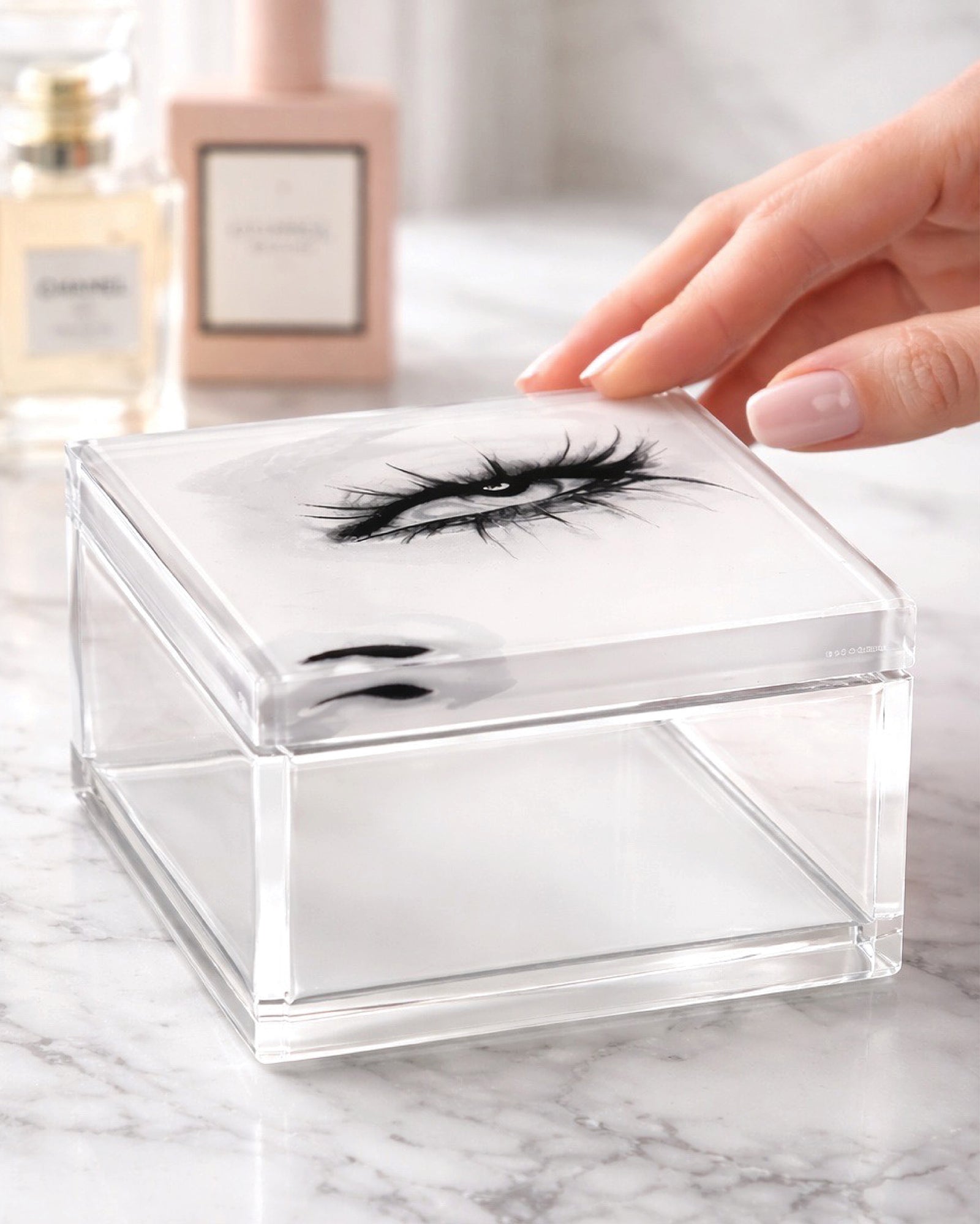 Eye Acrylic Keepsake Box | Luxury Vanity Organizer for Q-Tips, Cotton Balls & Jewelry