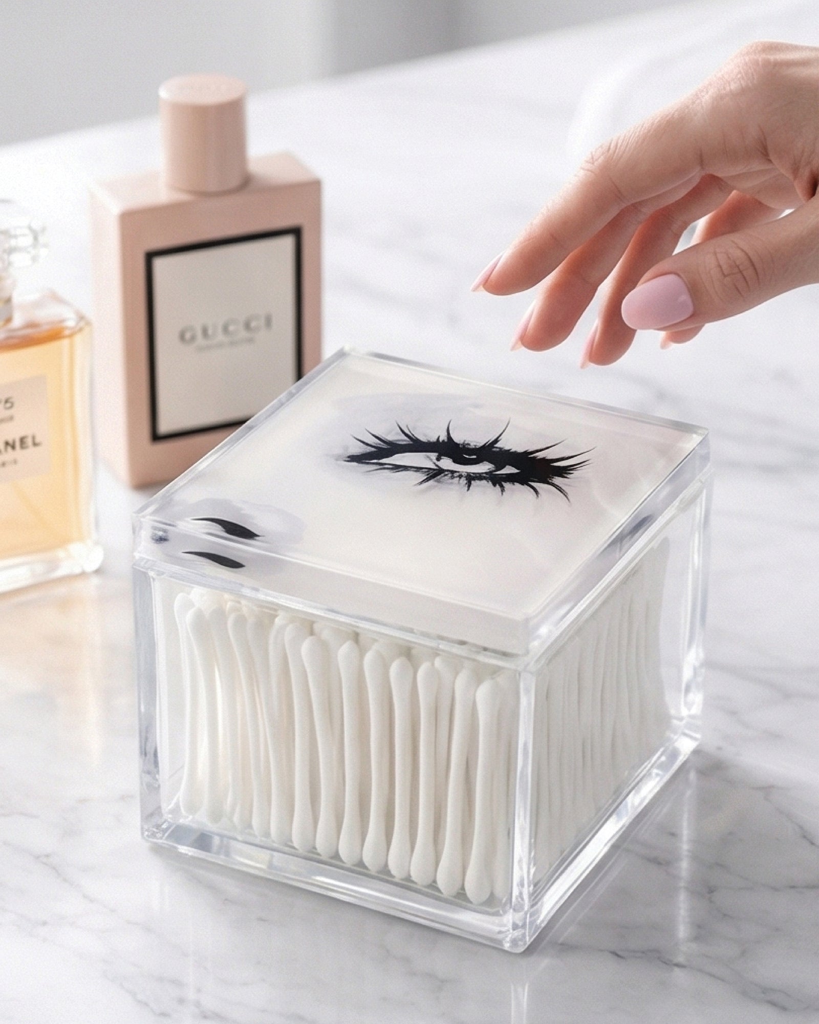 Eye Acrylic Keepsake Box | Luxury Vanity Organizer for Q-Tips, Cotton Balls & Jewelry