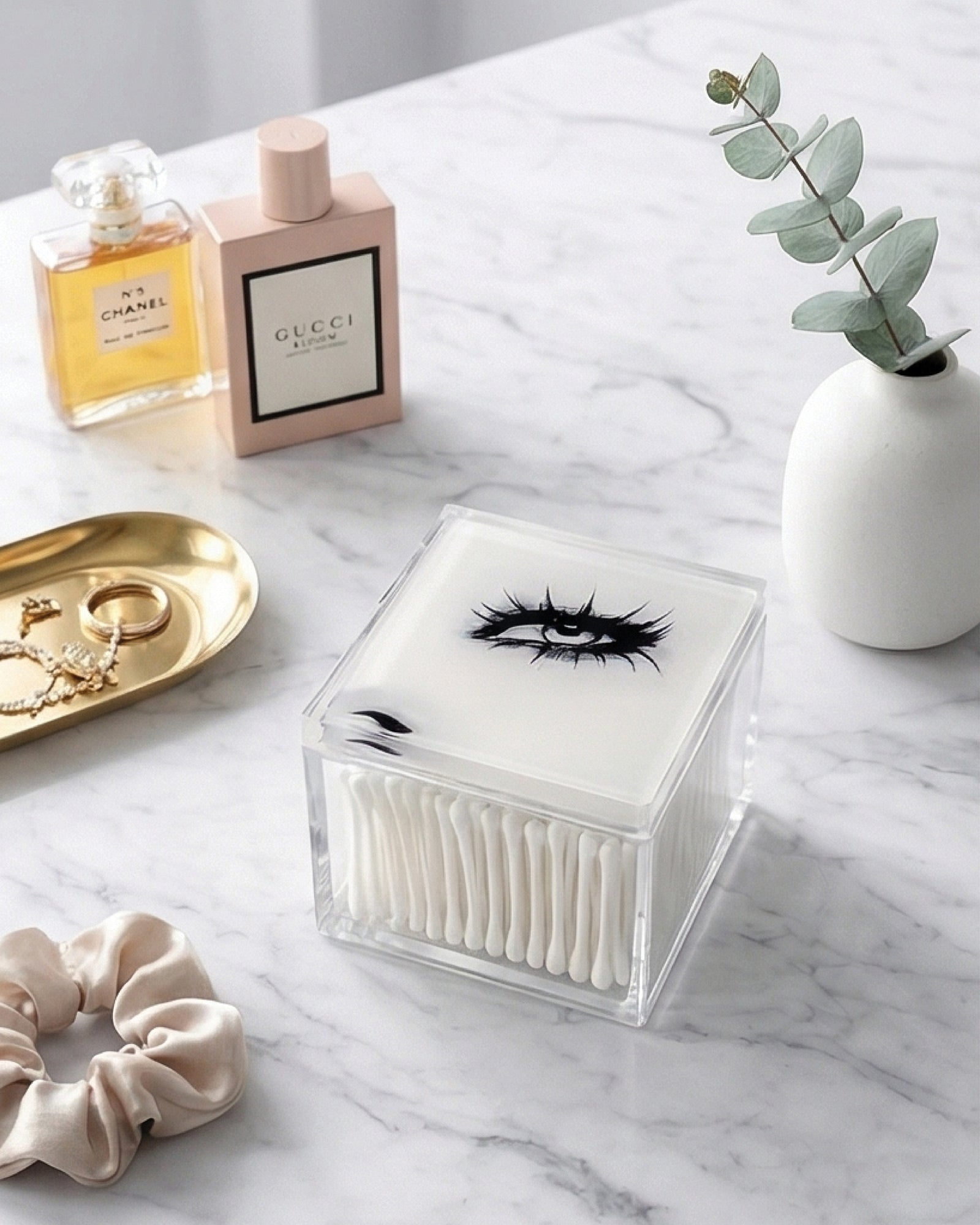 Eye Acrylic Keepsake Box | Luxury Vanity Organizer for Q-Tips, Cotton Balls & Jewelry