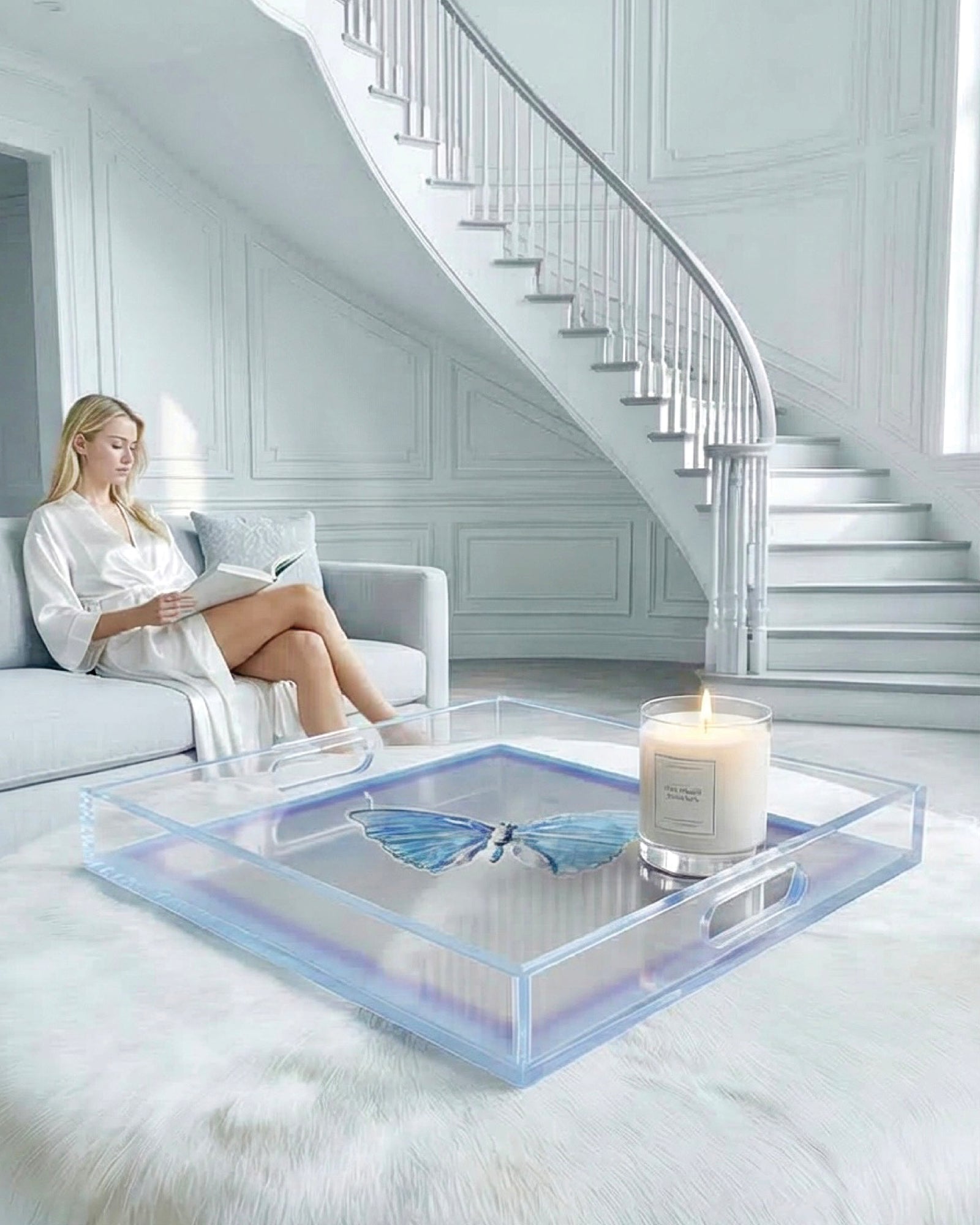 Frozen Grace by David Stesner ArtHouse — white multicolor square acrylic trays, styled view