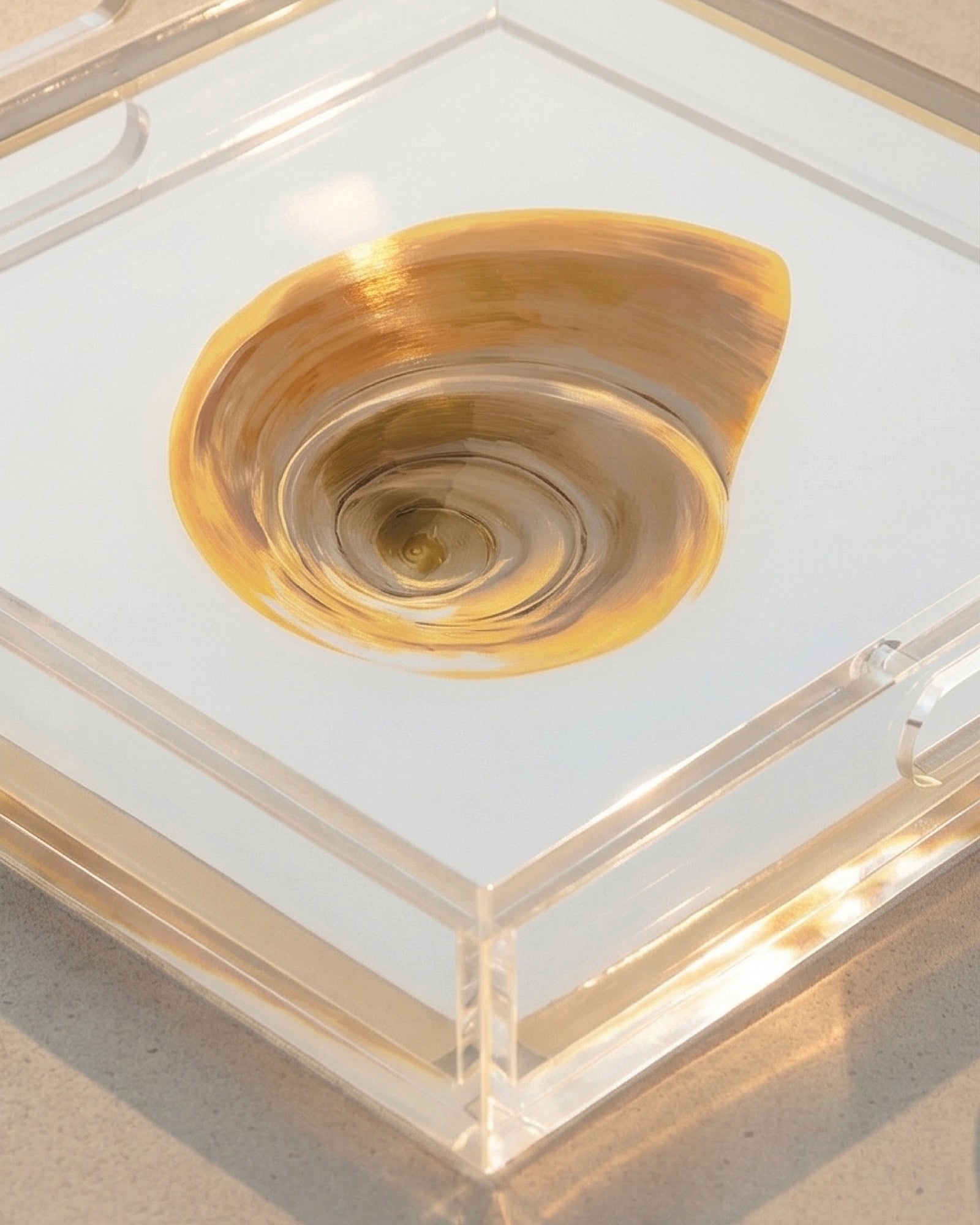 Gilded Spiral by David Stesner ArtHouse — gold orange square acrylic trays, shown in context