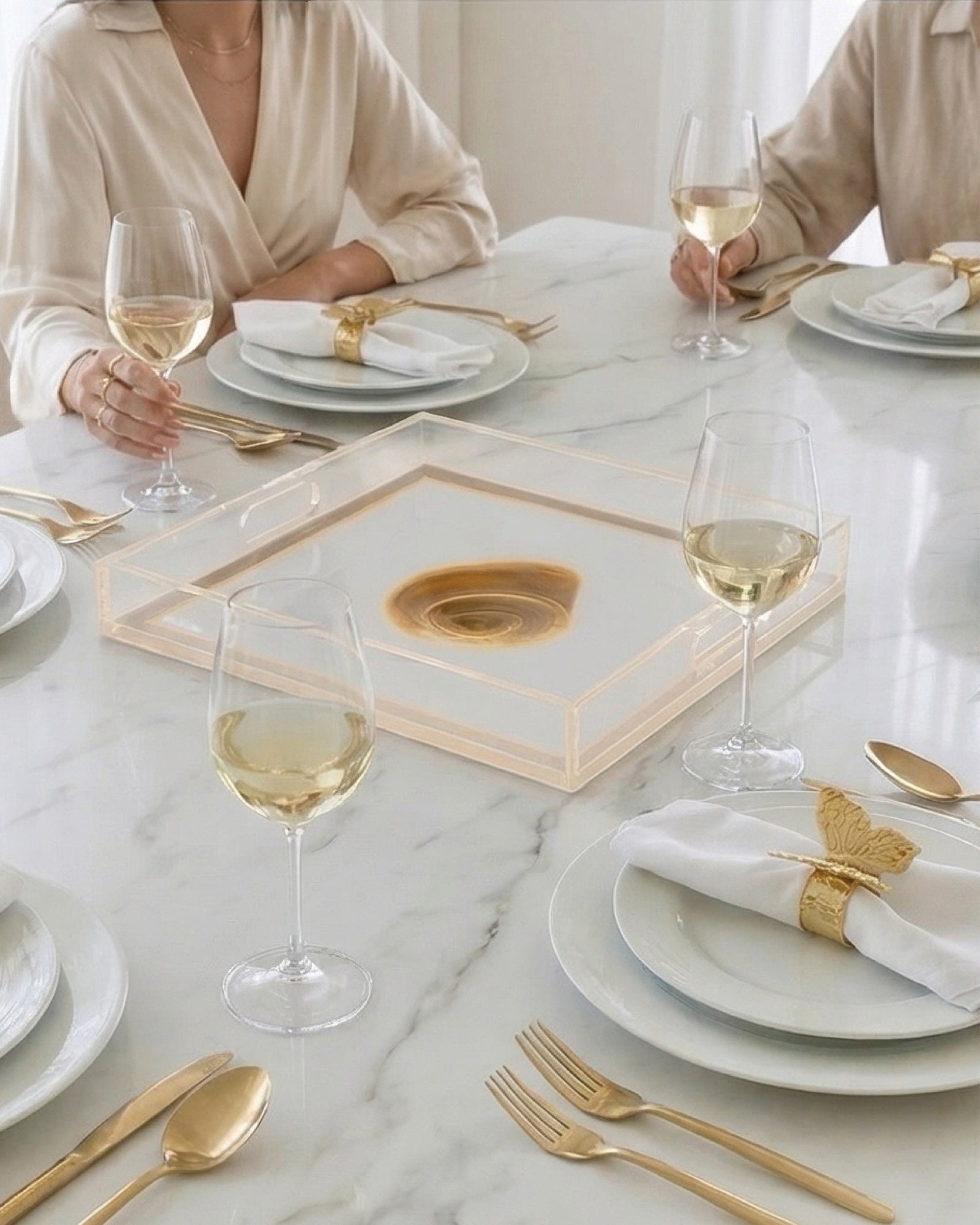 Gilded Spiral by David Stesner ArtHouse — gold orange square acrylic trays, alternate view