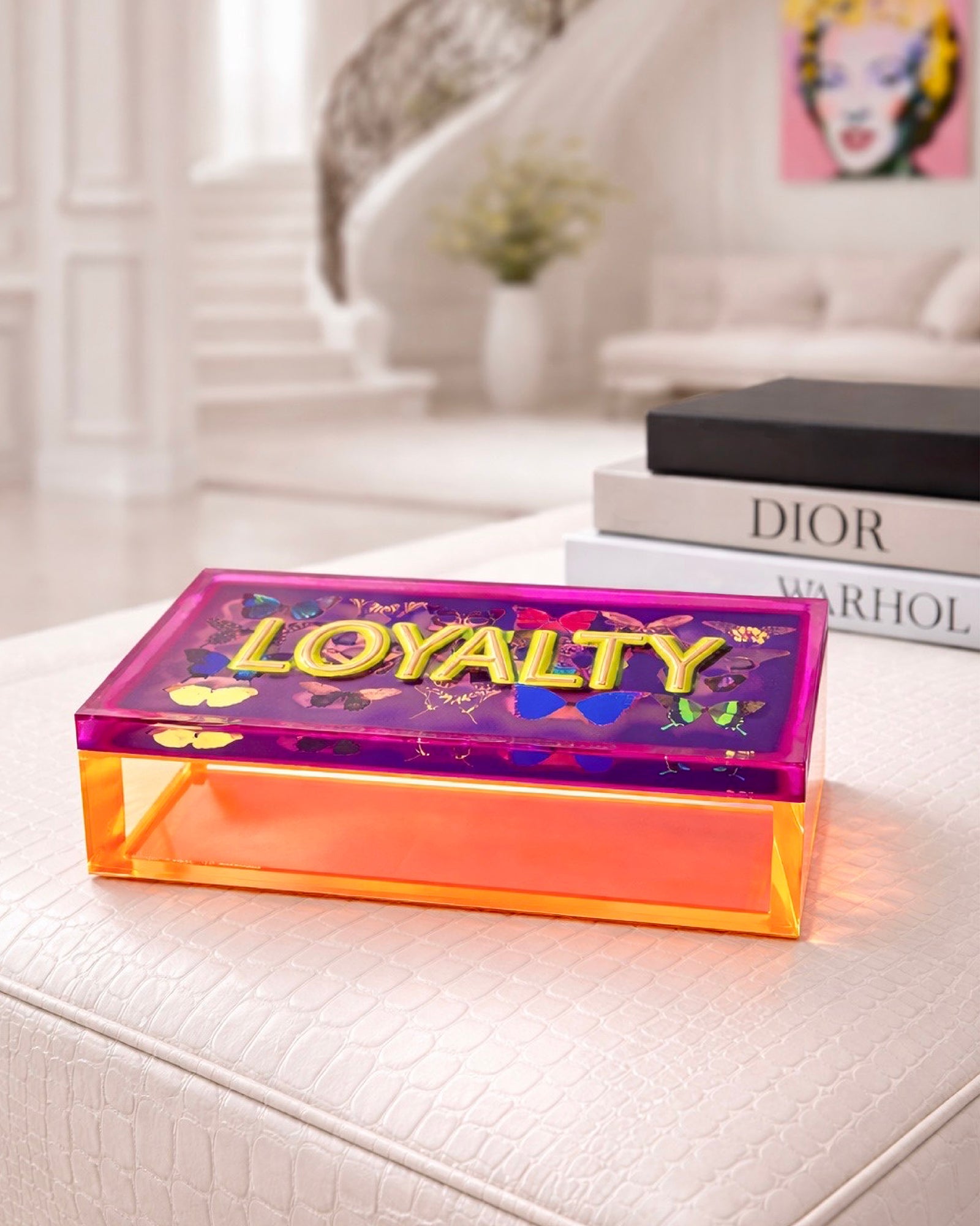 Loyalty — Neon Acrylic Word Art Keepsake Box — acrylic keepsake box by David Stesner ArtHouse — open view