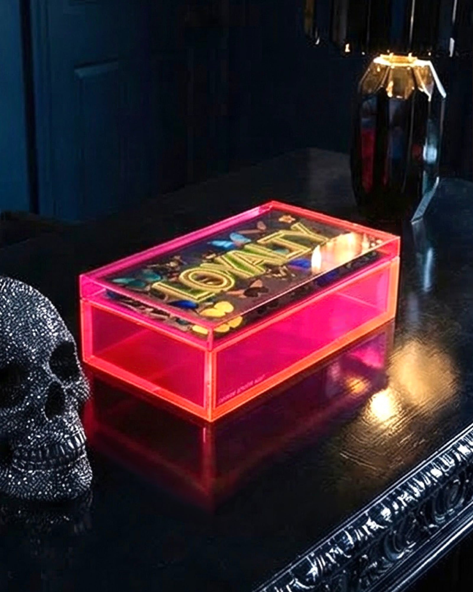 Loyalty — Neon Acrylic Word Art Keepsake Box — acrylic keepsake box by David Stesner ArtHouse — lifestyle view
