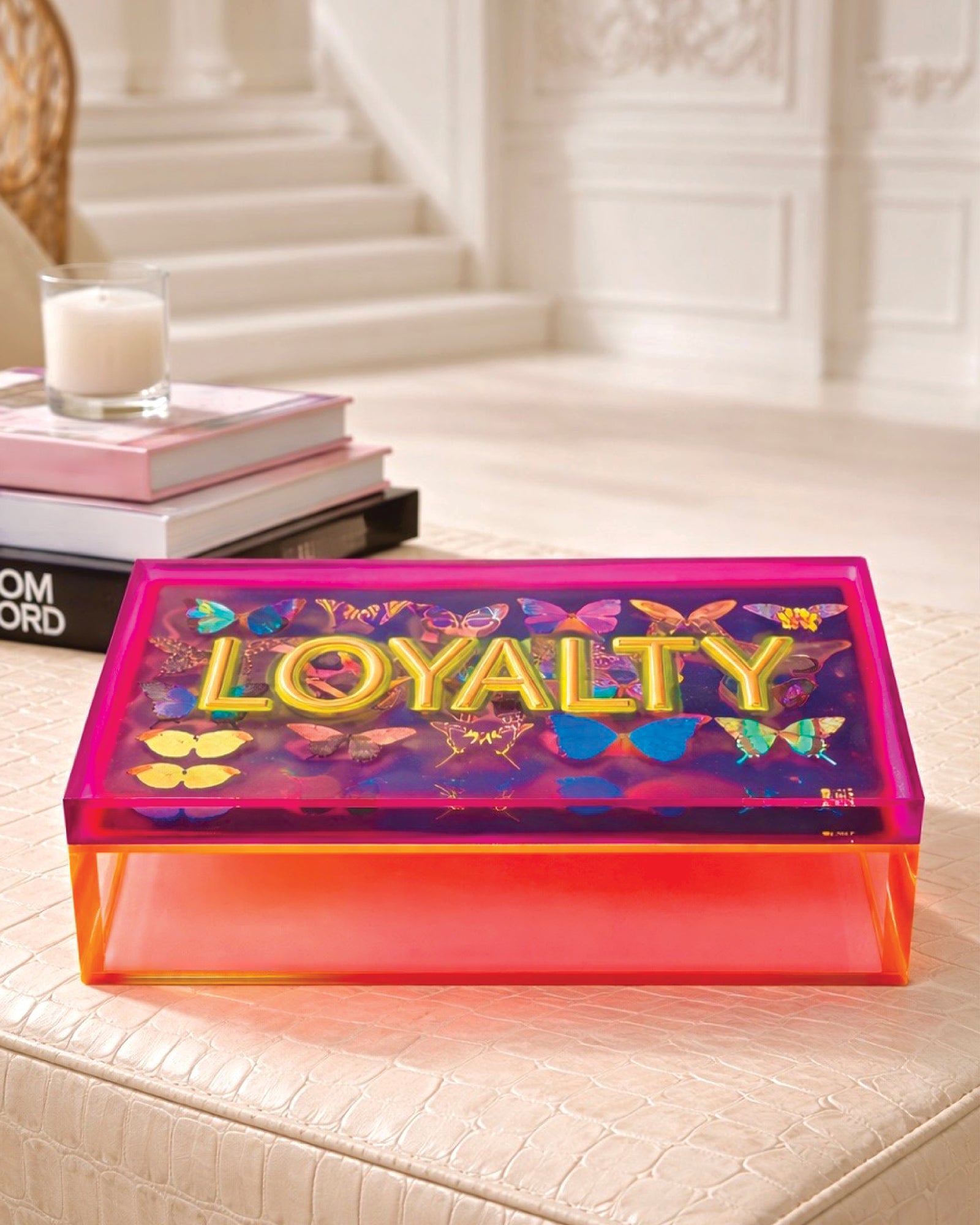 Loyalty — Neon Acrylic Word Art Keepsake Box — acrylic keepsake box by David Stesner ArtHouse — close-up